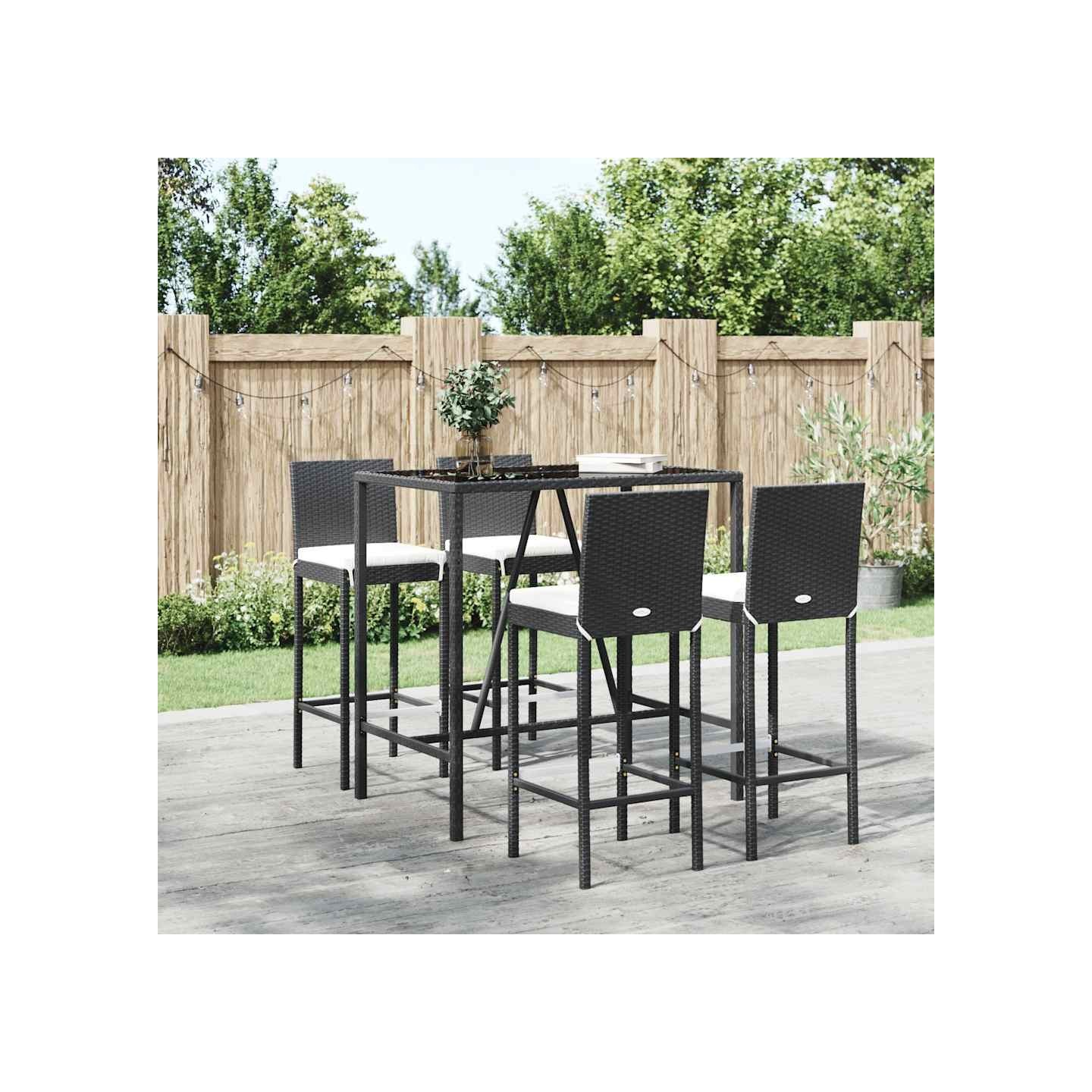Ensemble de bar de jardin 5 pcs avec coussins noir poly rotin