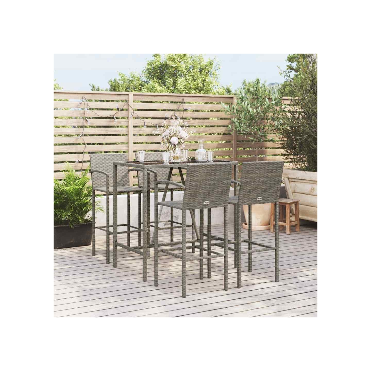 Ensemble de bar de jardin 5 pcs gris résine tressée