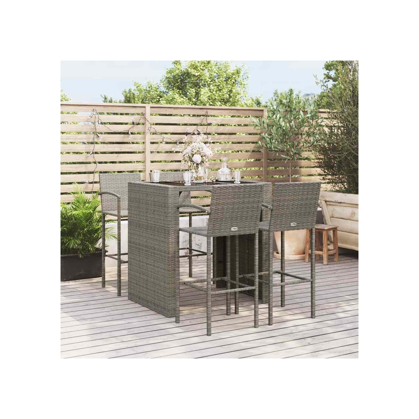 Ensemble de bar de jardin 5 pcs gris résine tressée