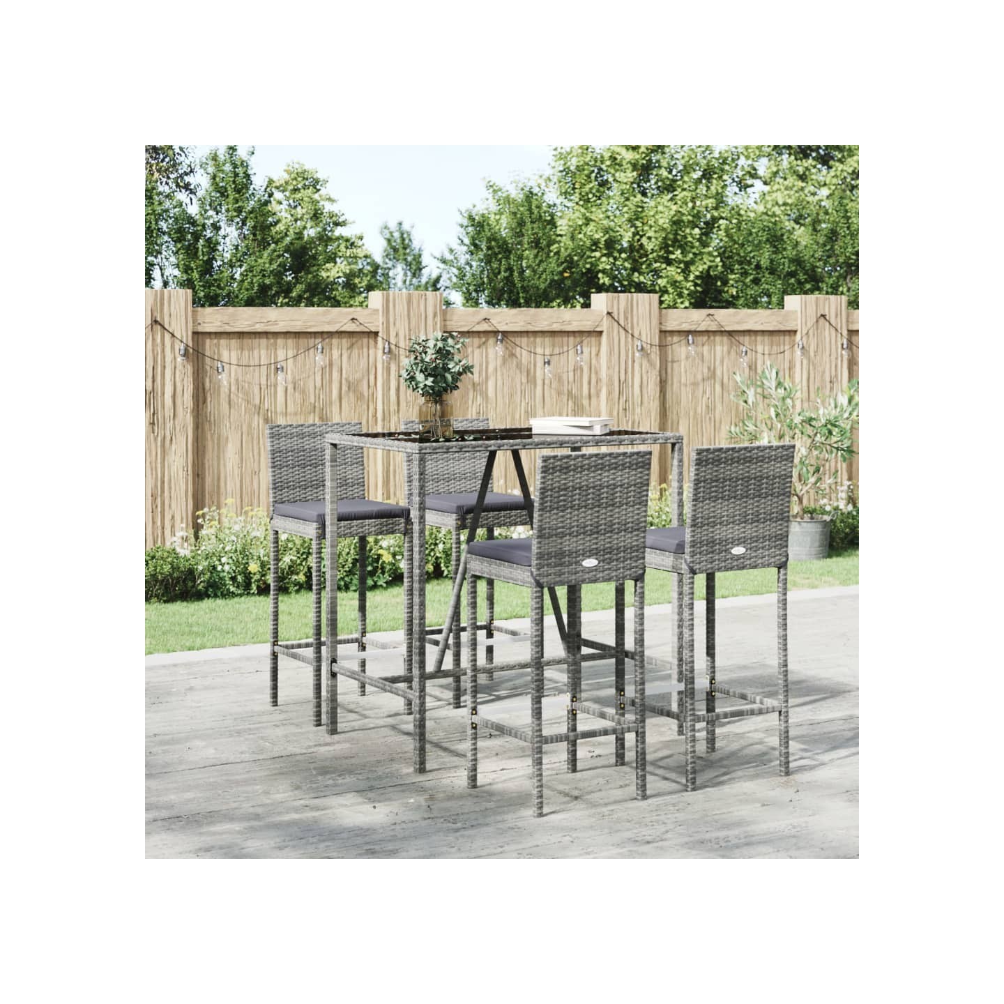 Ensemble de bar de jardin 5 pcs avec coussins gris poly rotin