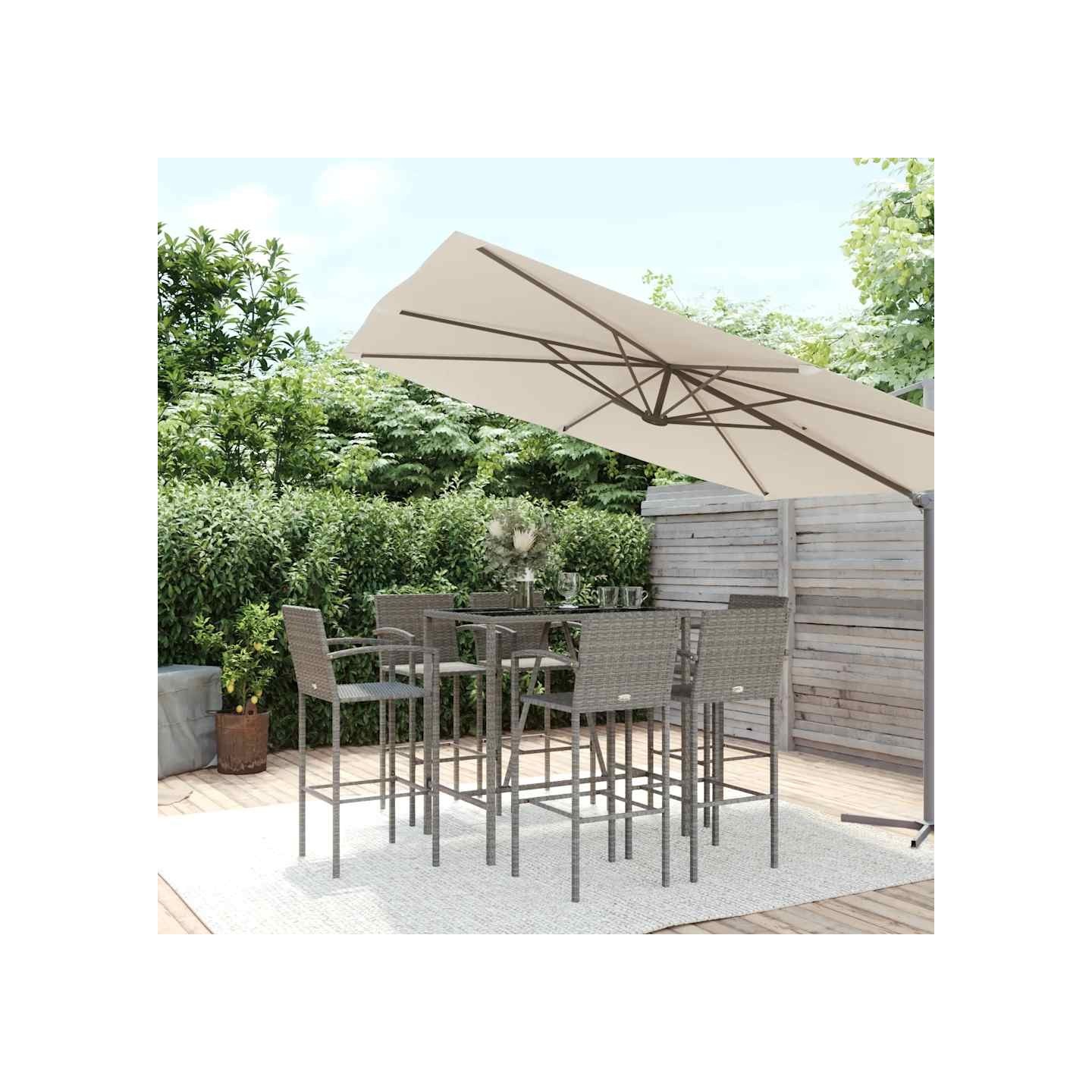 Ensemble de bar de jardin 7 pcs gris résine tressée