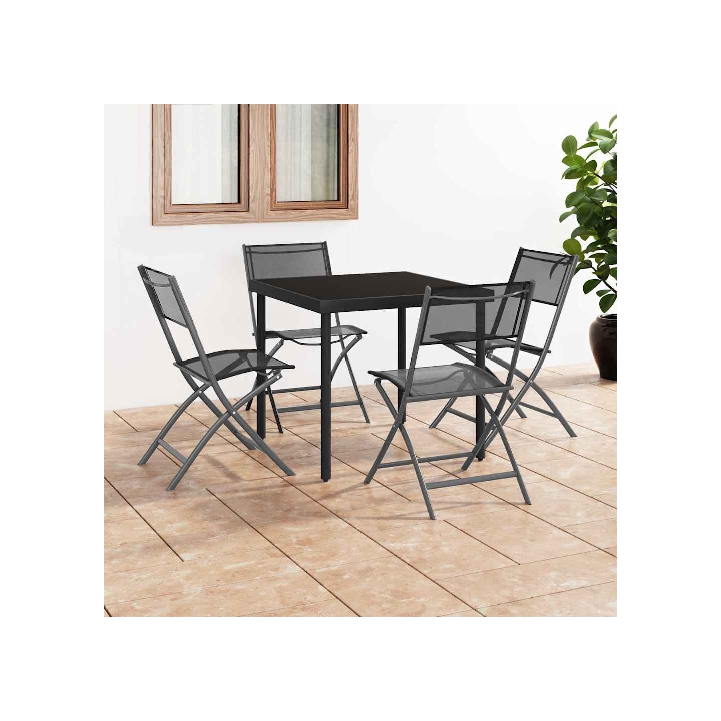 Chaises pliantes, lot de 4, acier noir et textilène