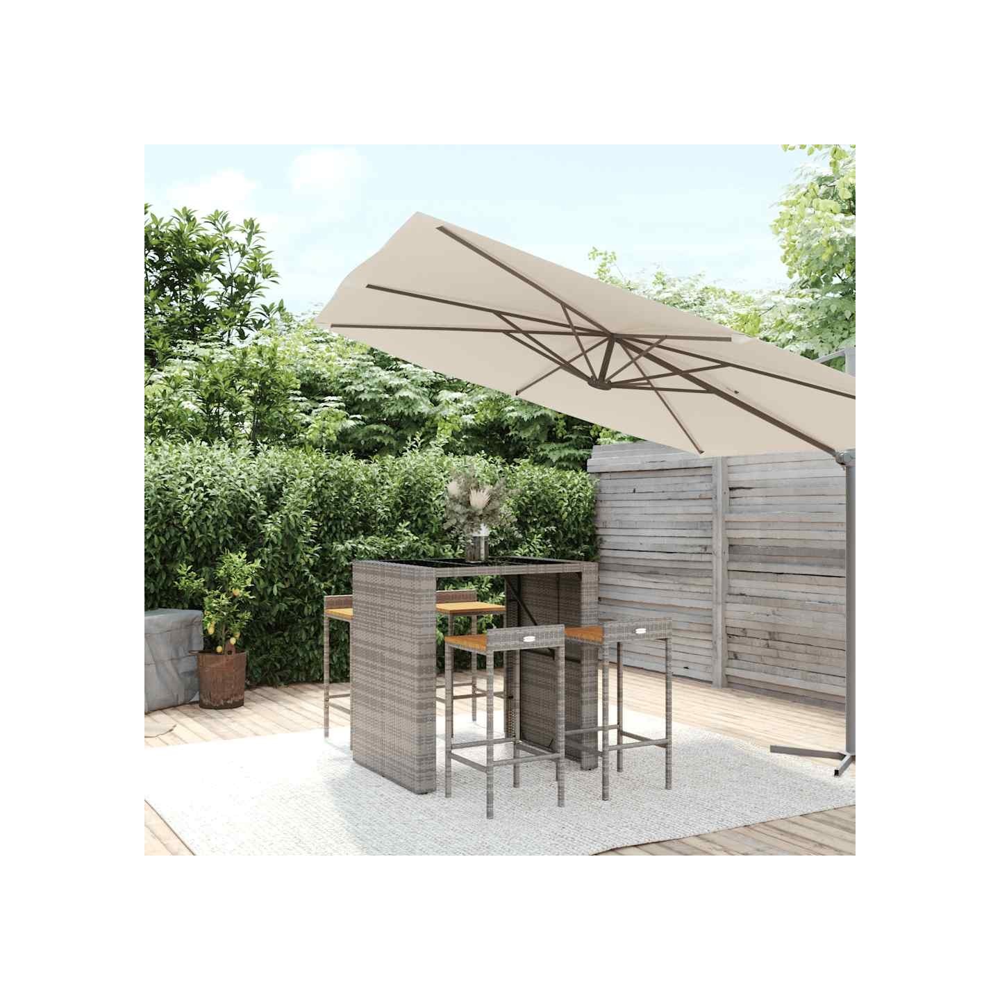 Ensemble de bar jardin 5 pcs gris poly rotin/bois massif acacia