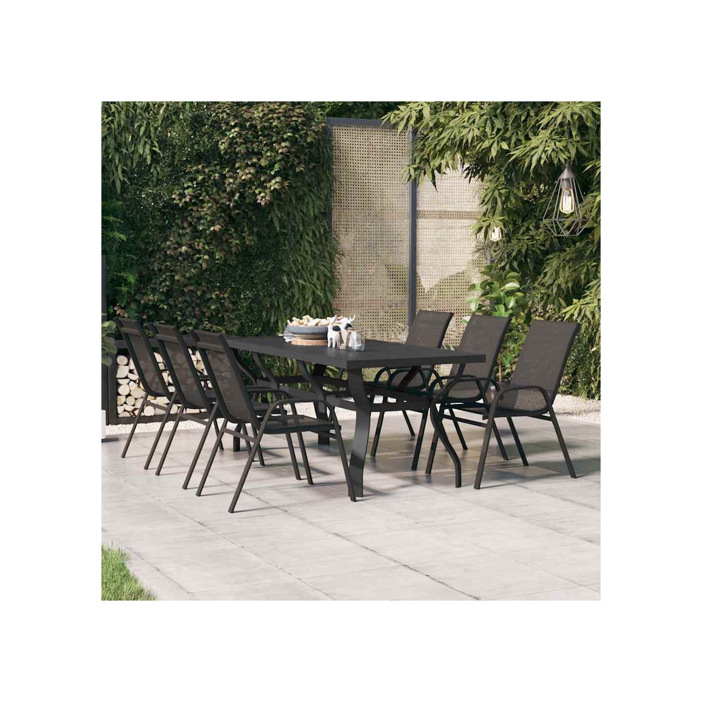 Table de jardin Noir 180x80x70 cm Acier et verre