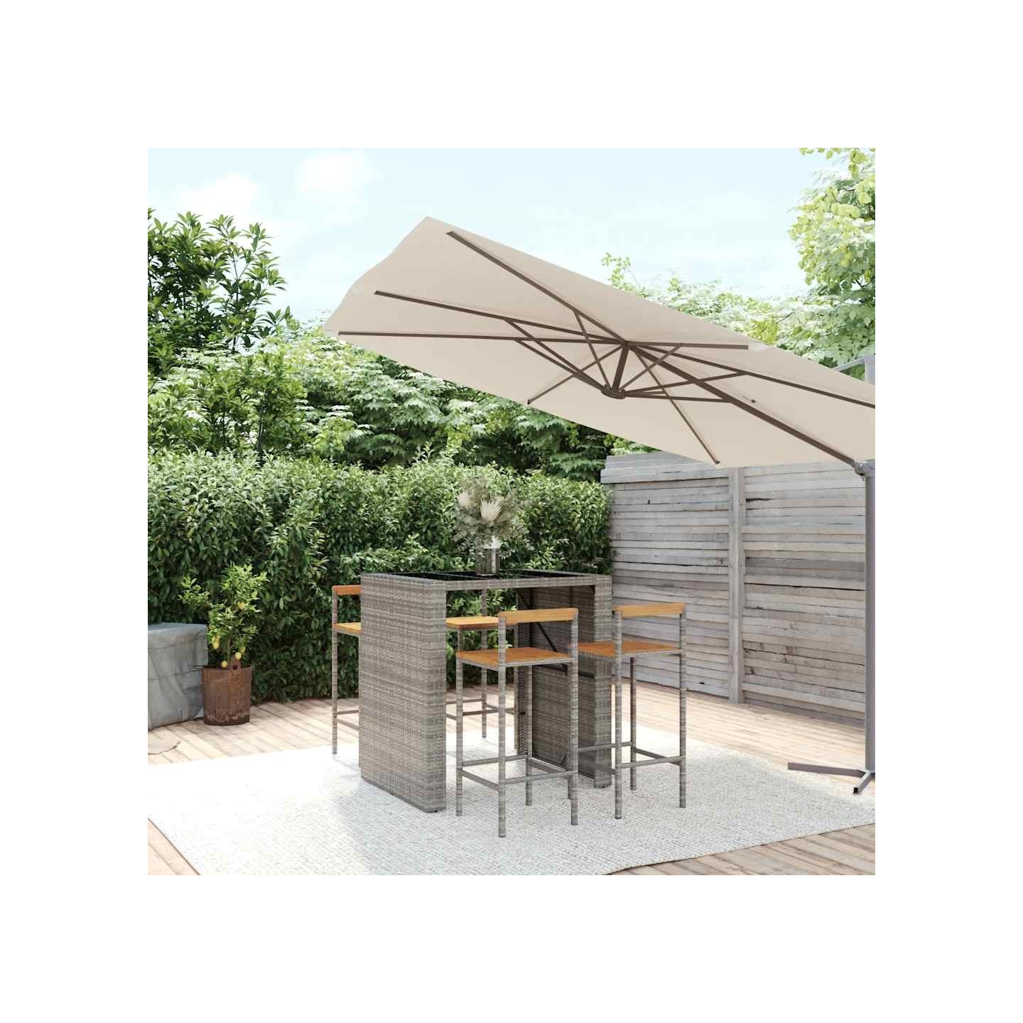 Ensemble de bar jardin 5 pcs gris poly rotin/bois massif acacia