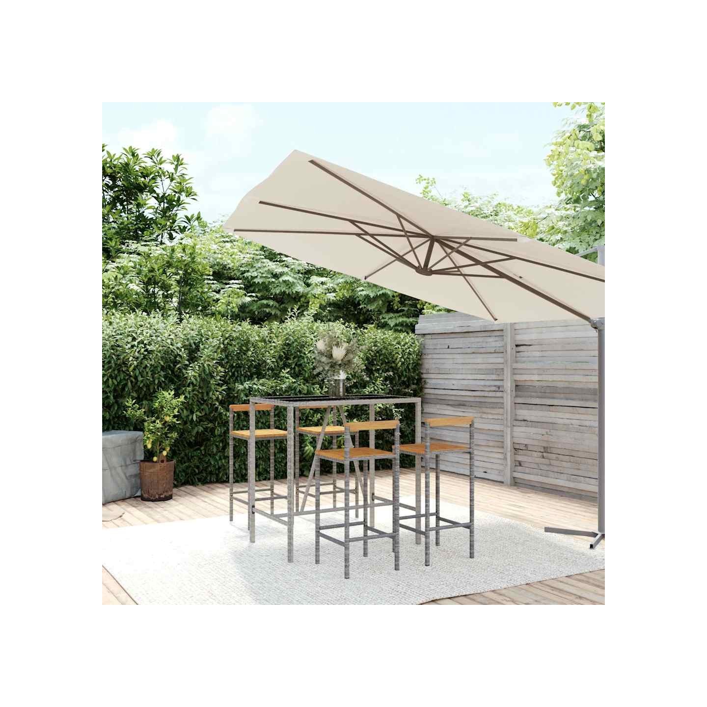 Ensemble de bar jardin 5 pcs gris poly rotin/bois massif acacia