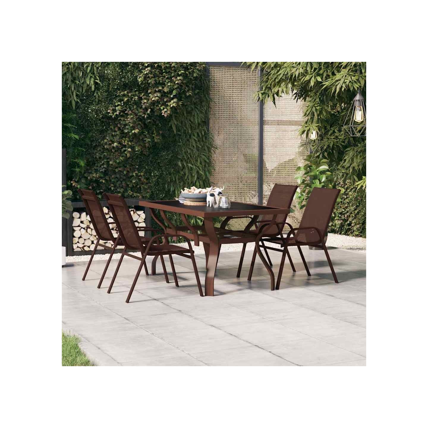 Table de jardin Marron et noir 140x70x70 cm Acier et verre