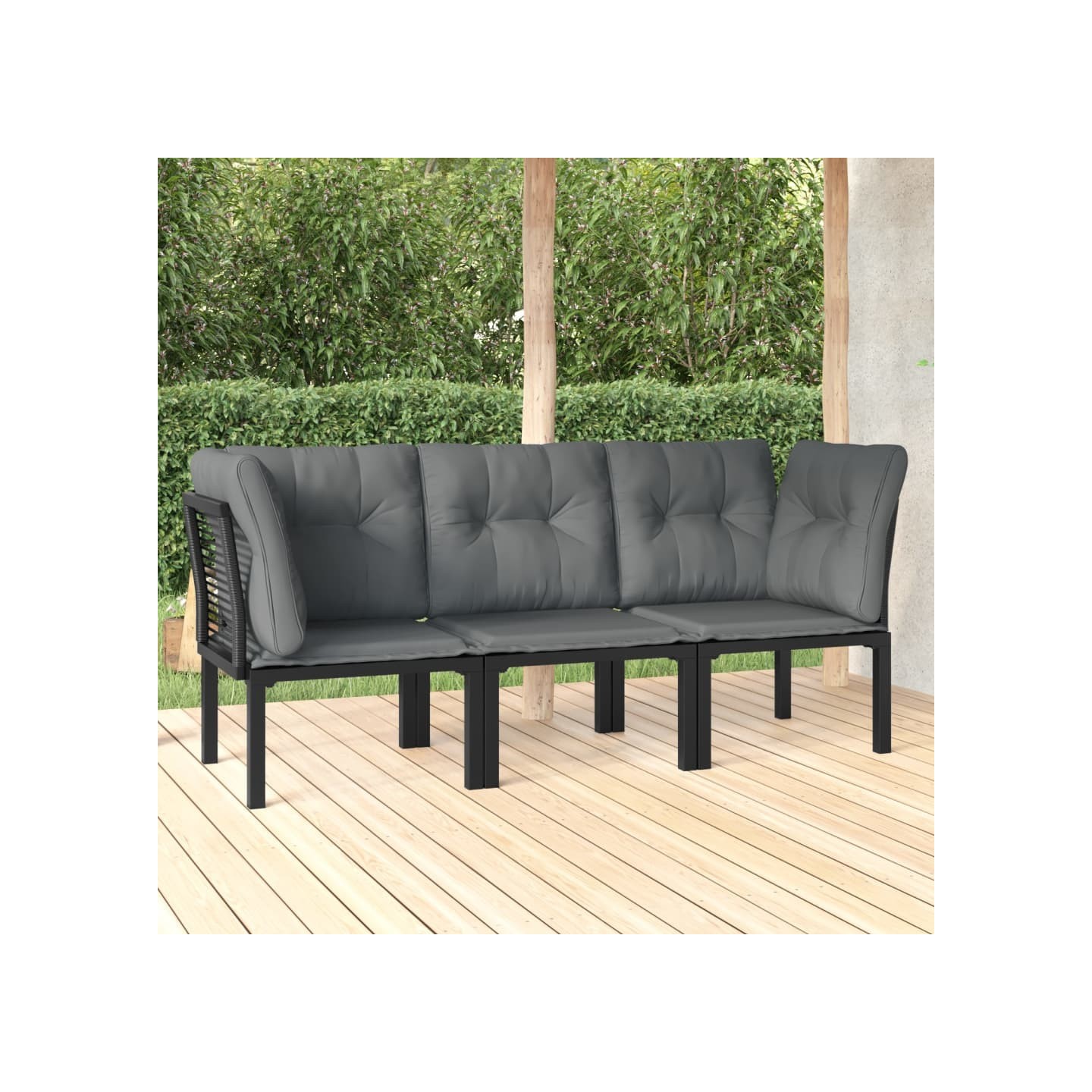 Salon de jardin 3 pcs noir et gris résine tressée