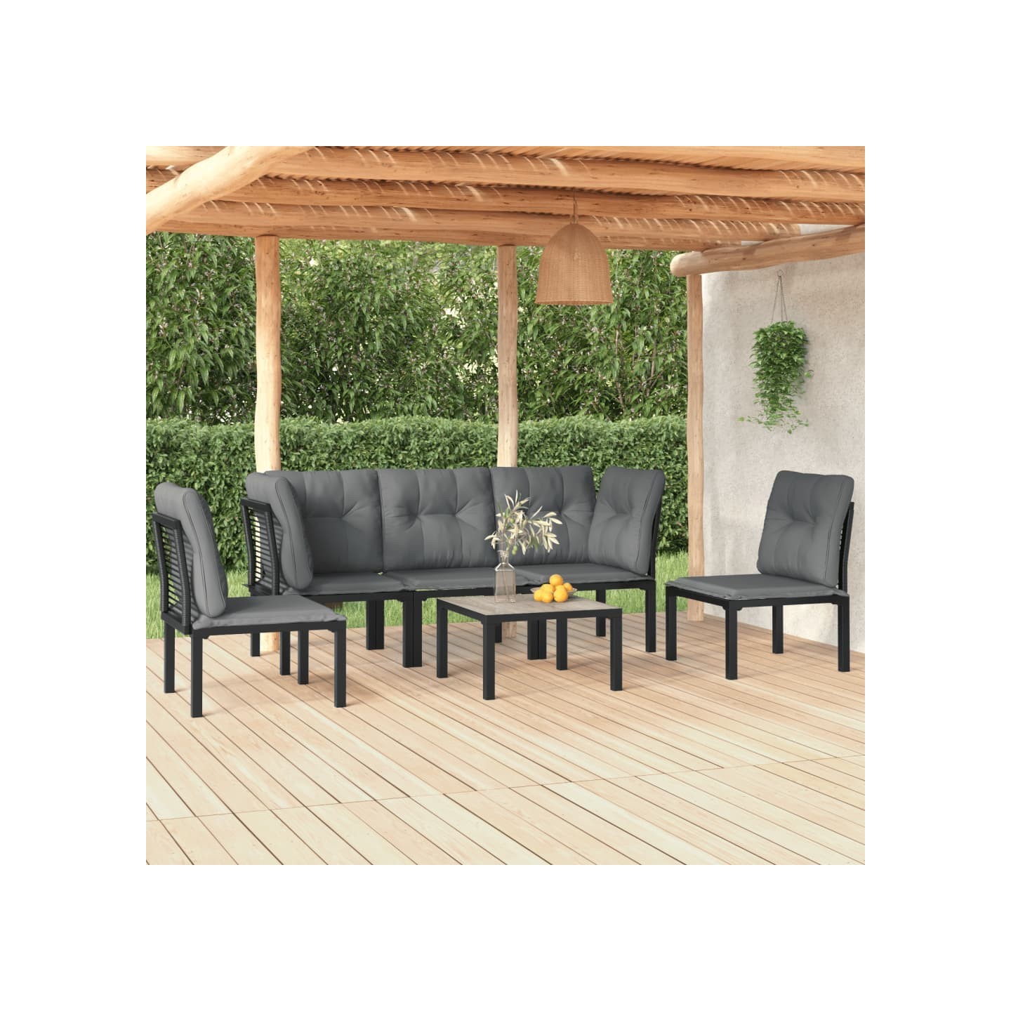 Salon de jardin 6 pcs noir et gris résine tressée