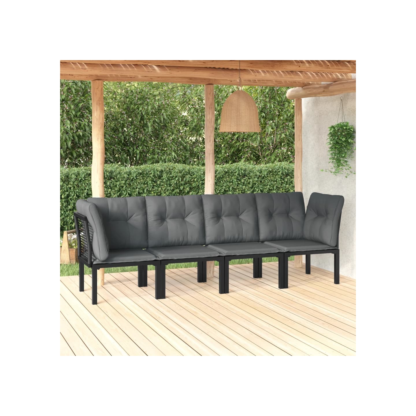 Salon de jardin 4 pcs noir et gris résine tressée