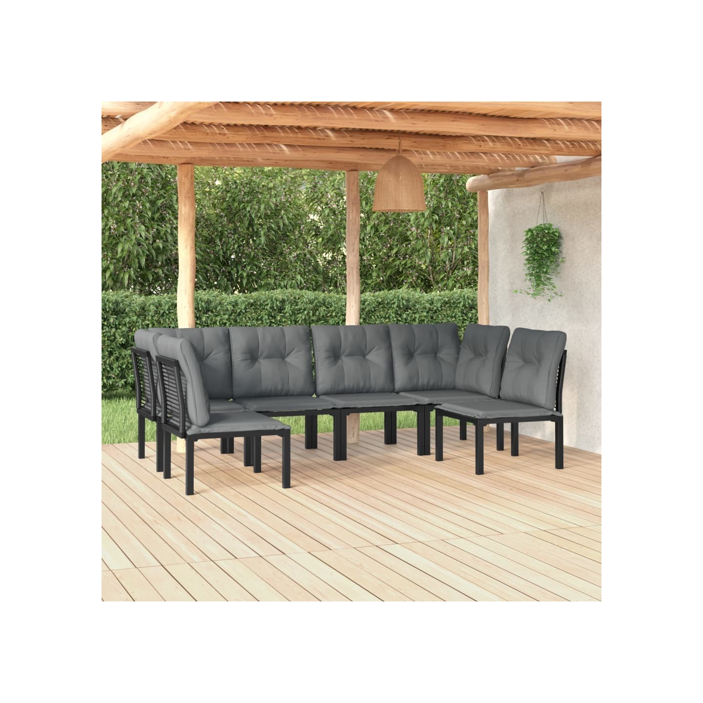 Salon de jardin 6 pcs noir et gris résine tressée