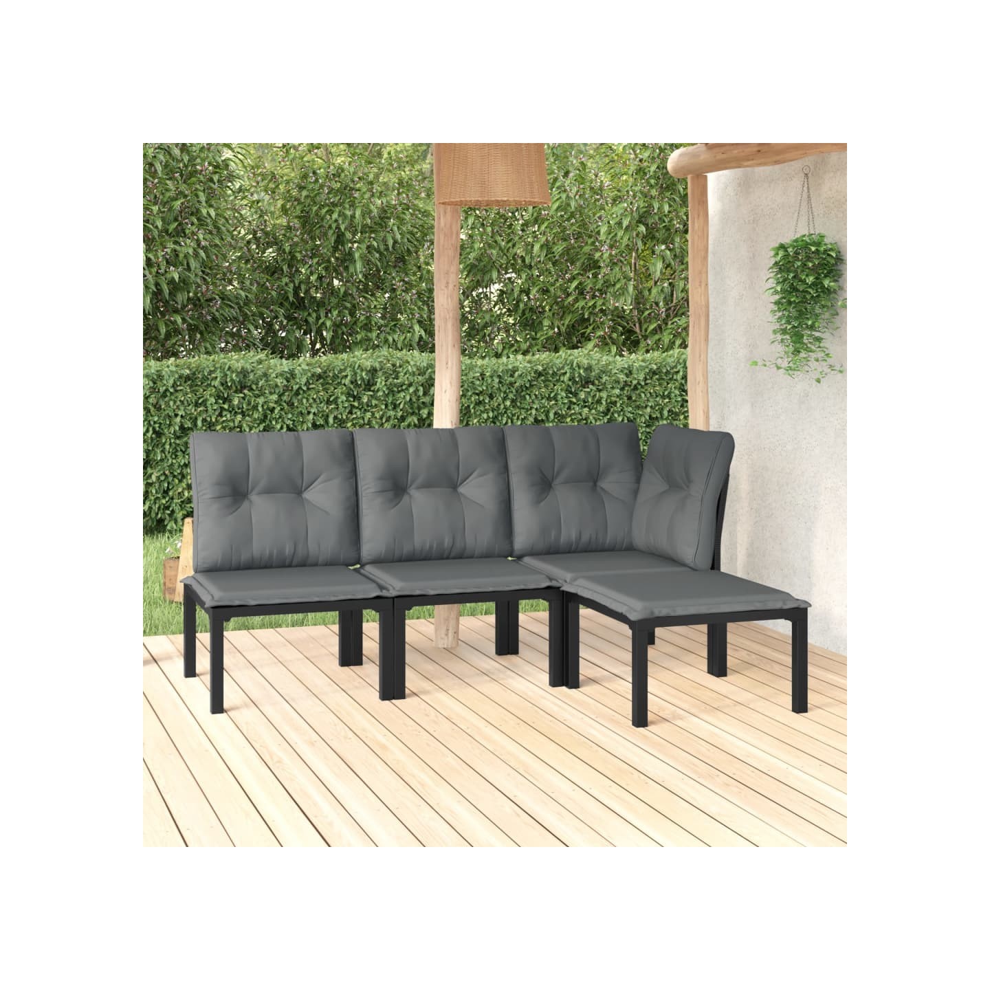 Salon de jardin 4 pcs noir et gris résine tressée