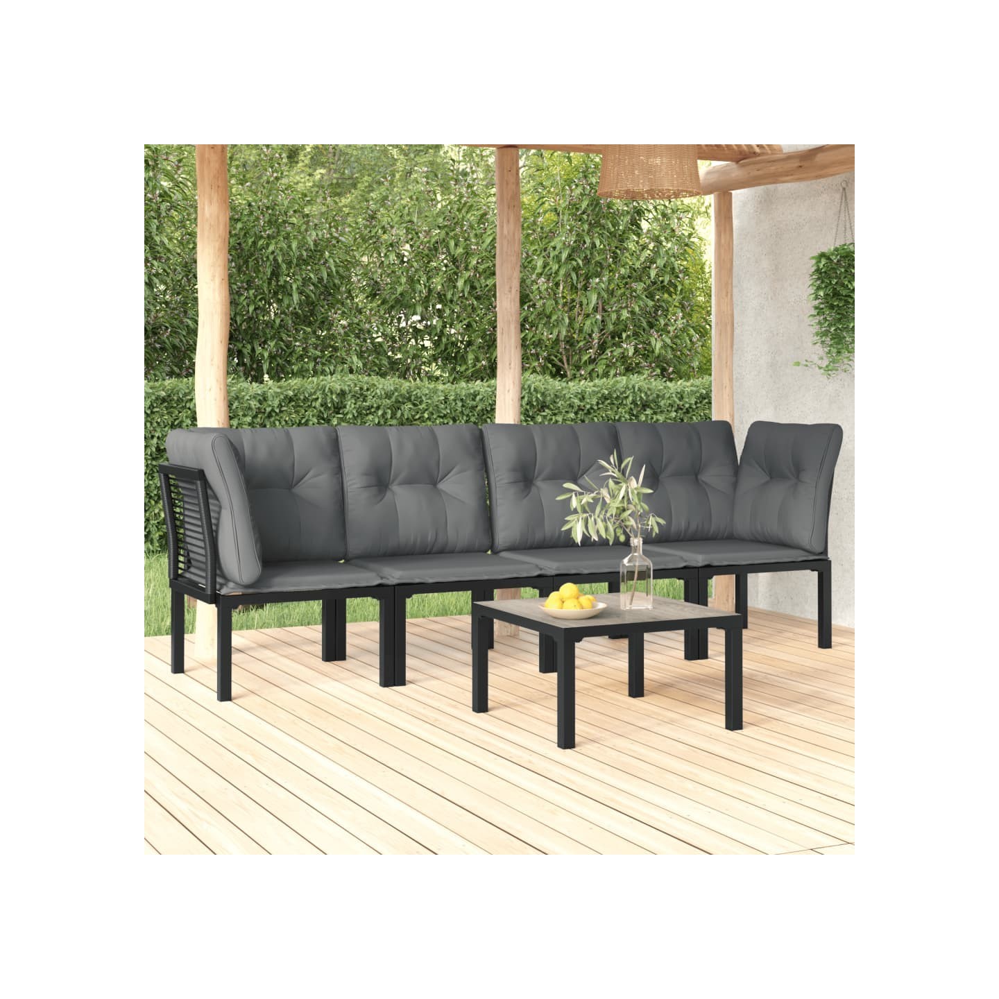 Salon de jardin 5 pcs noir et gris résine tressée