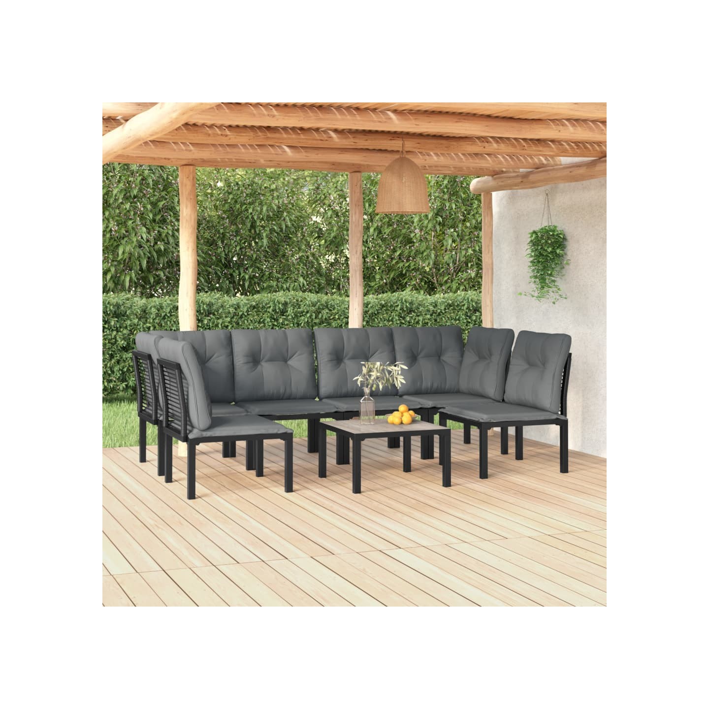 Salon de jardin 7 pcs noir et gris résine tressée