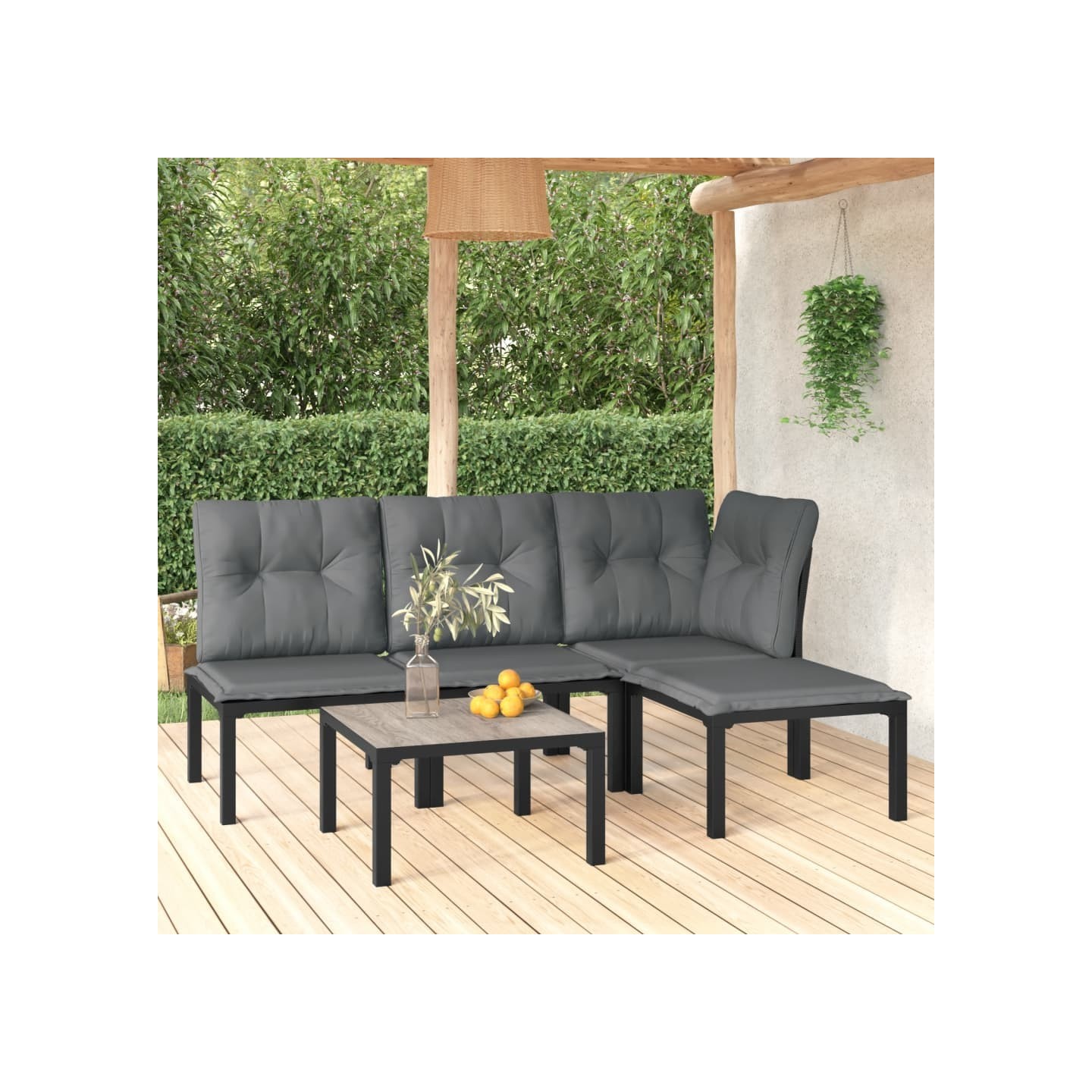 Salon de jardin 5 pcs noir et gris résine tressée