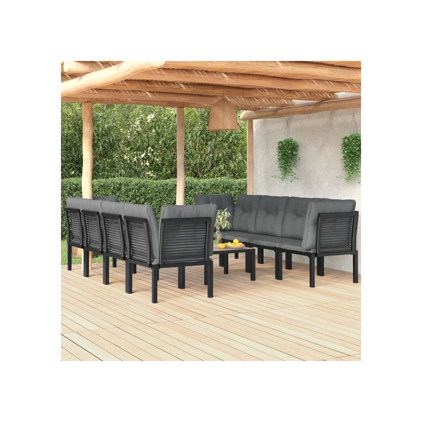 Salon de jardin 9 pcs noir et gris résine tressée