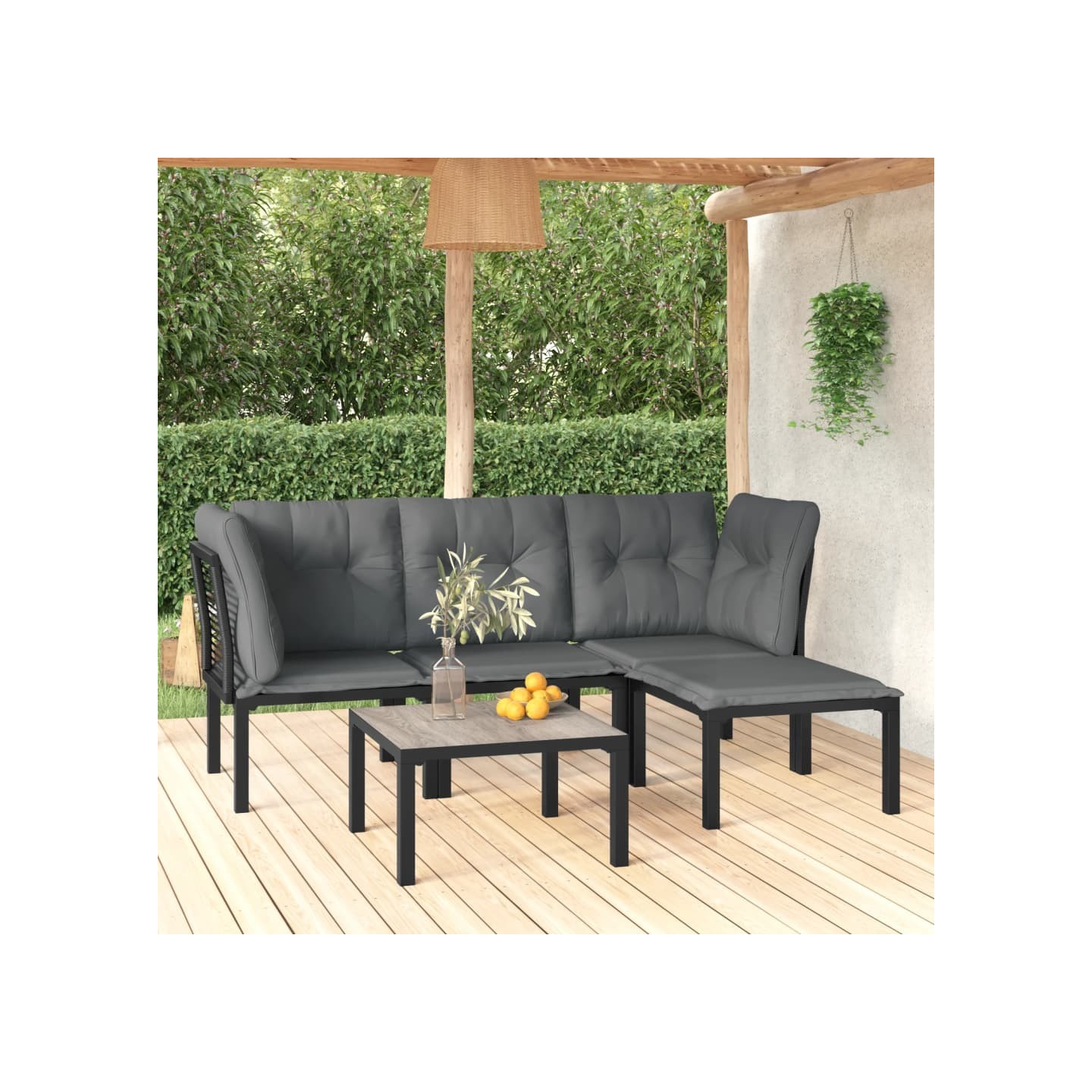 Salon de jardin 5 pcs noir et gris résine tressée