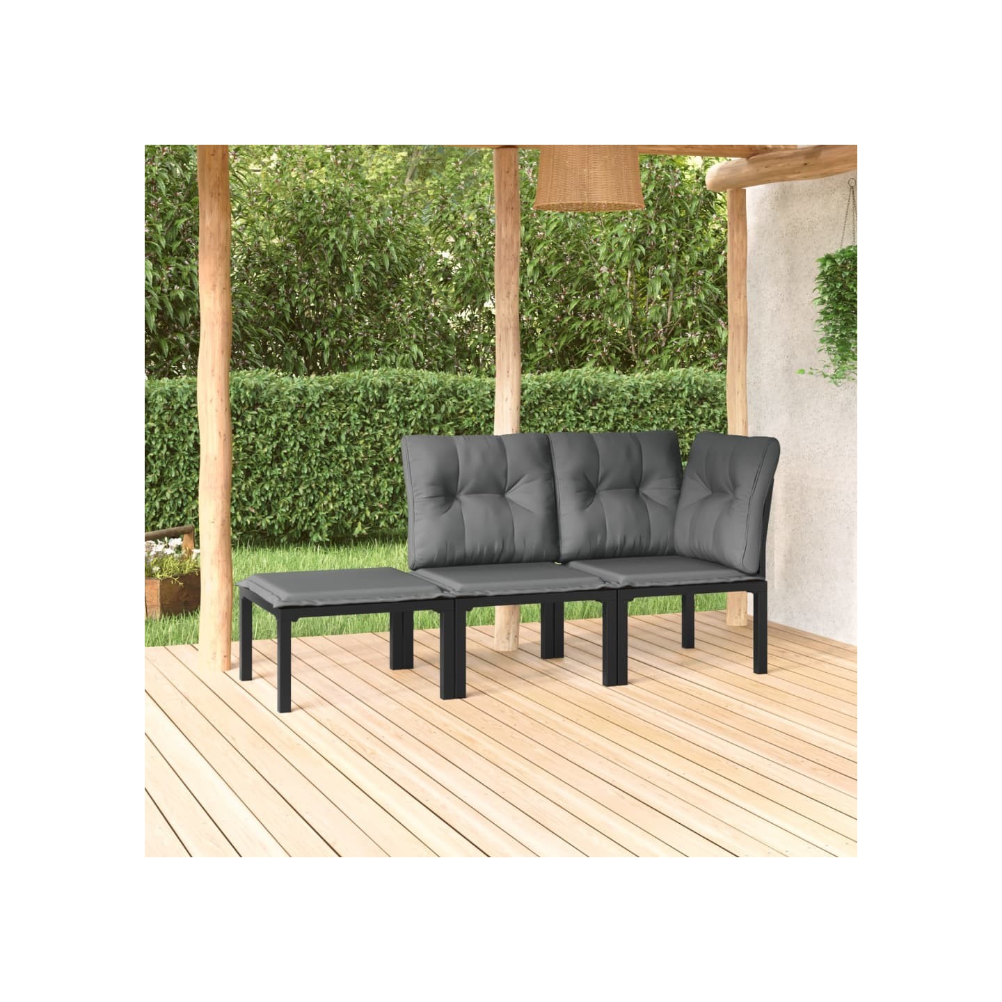 Salon de jardin 3 pcs noir et gris résine tressée