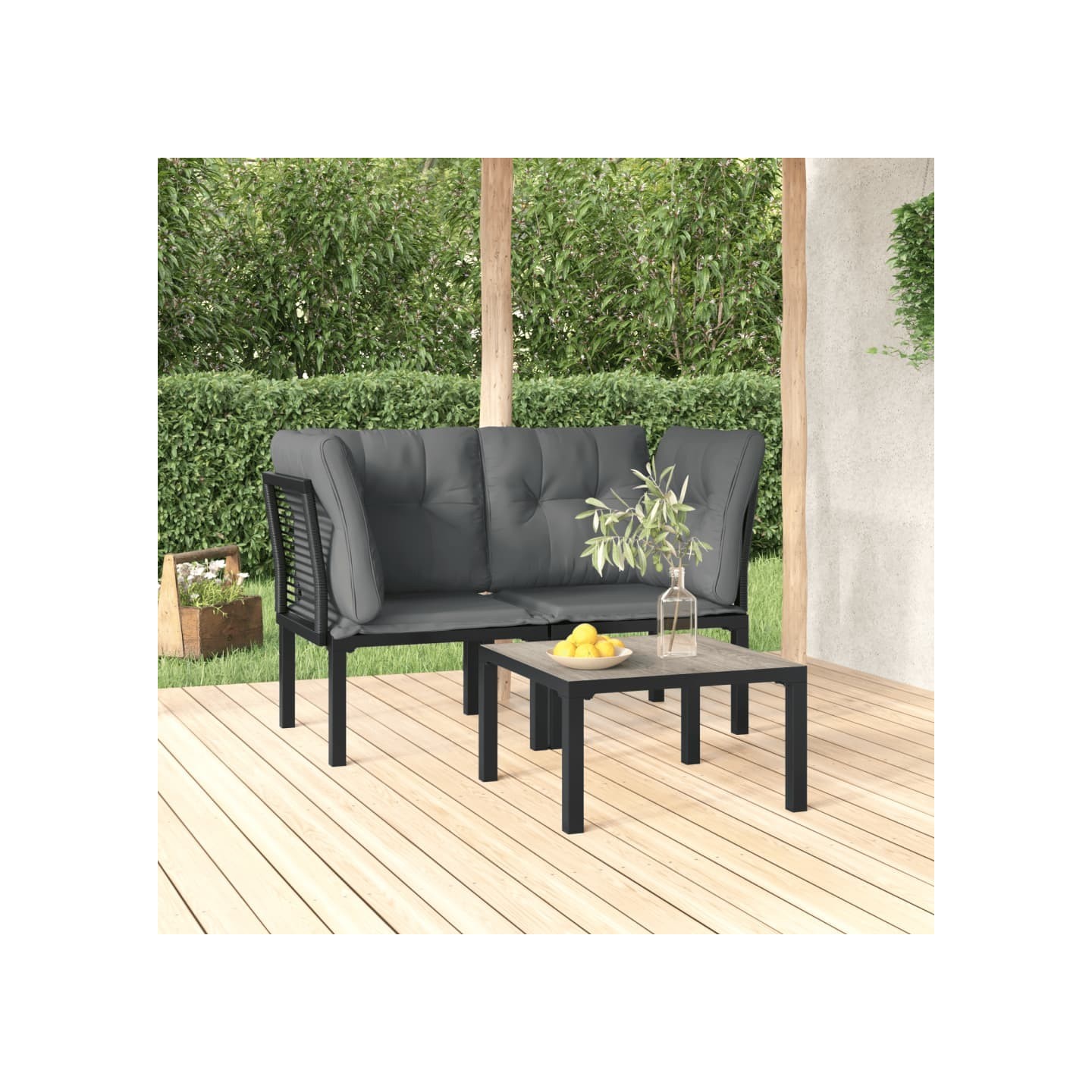 Salon de jardin 3 pcs noir et gris résine tressée