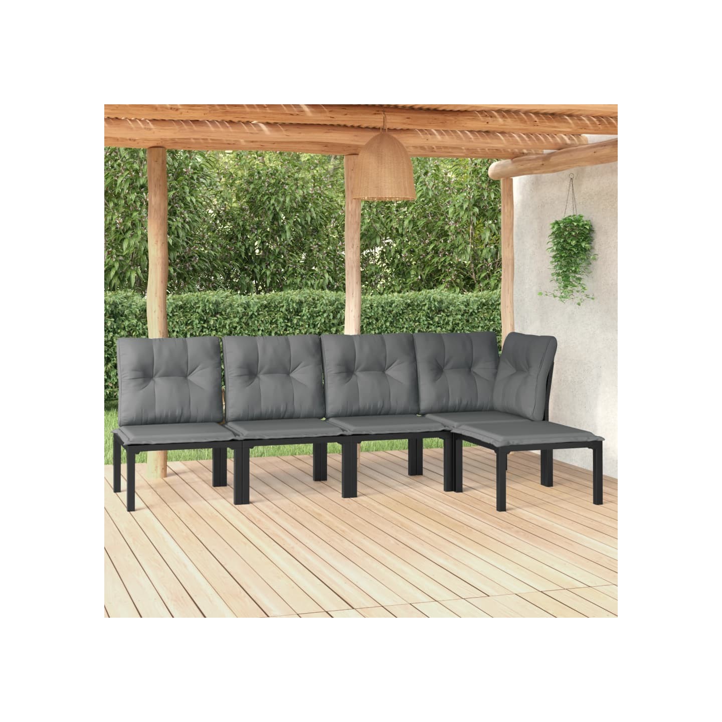 Salon de jardin 5 pcs noir et gris résine tressée