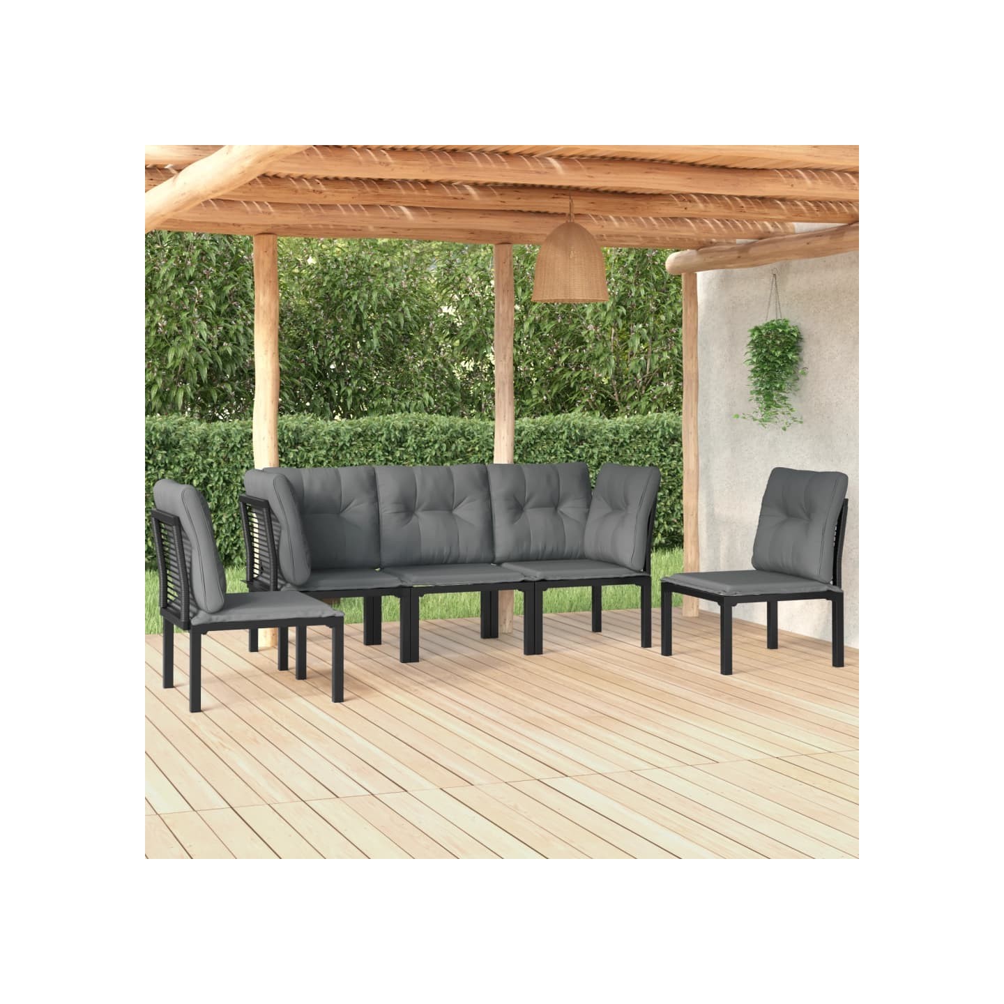 Salon de jardin 5 pcs noir et gris résine tressée