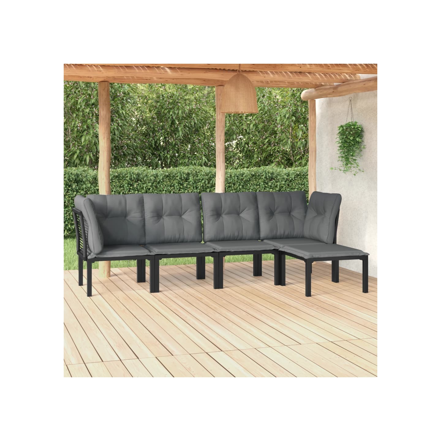 Salon de jardin 5 pcs noir et gris résine tressée