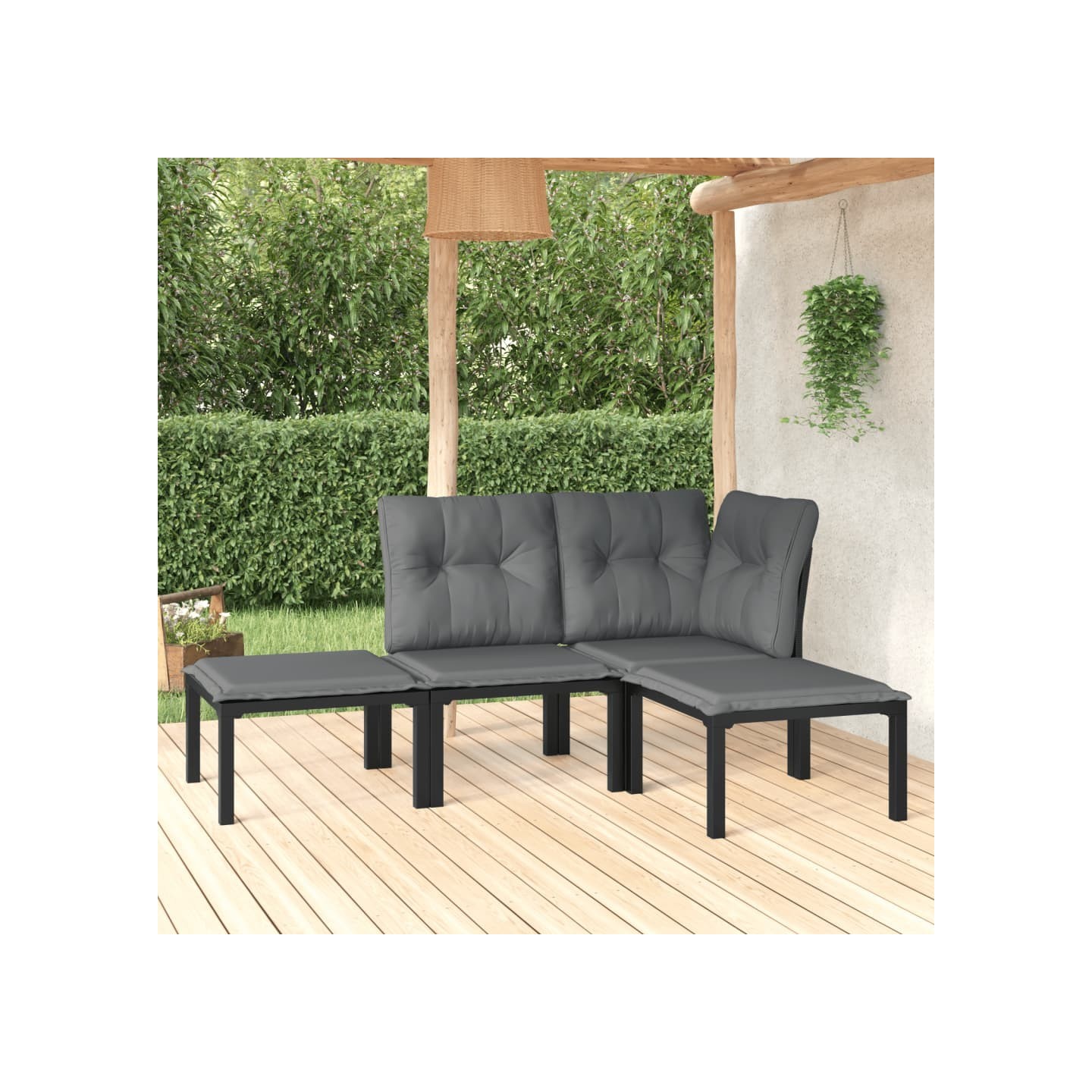 Salon de jardin 4 pcs noir et gris résine tressée