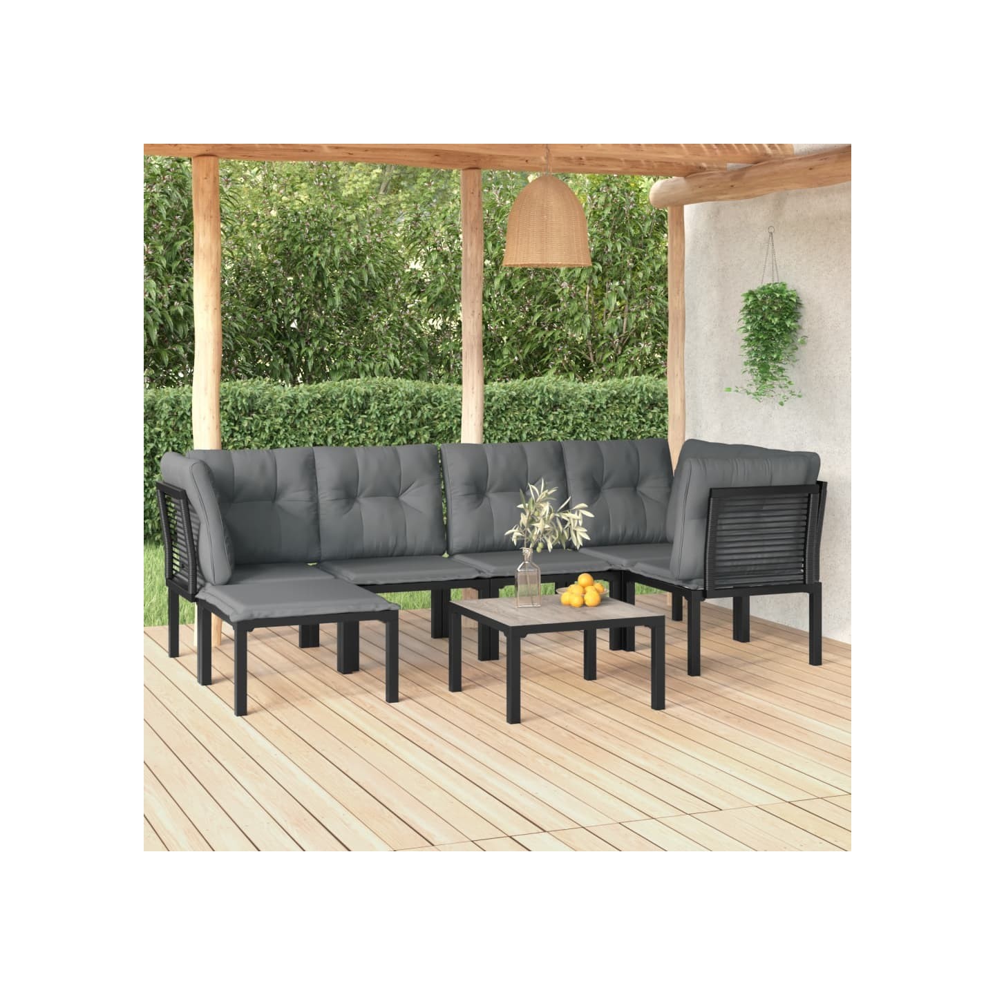 Salon de jardin 7 pcs noir et gris résine tressée