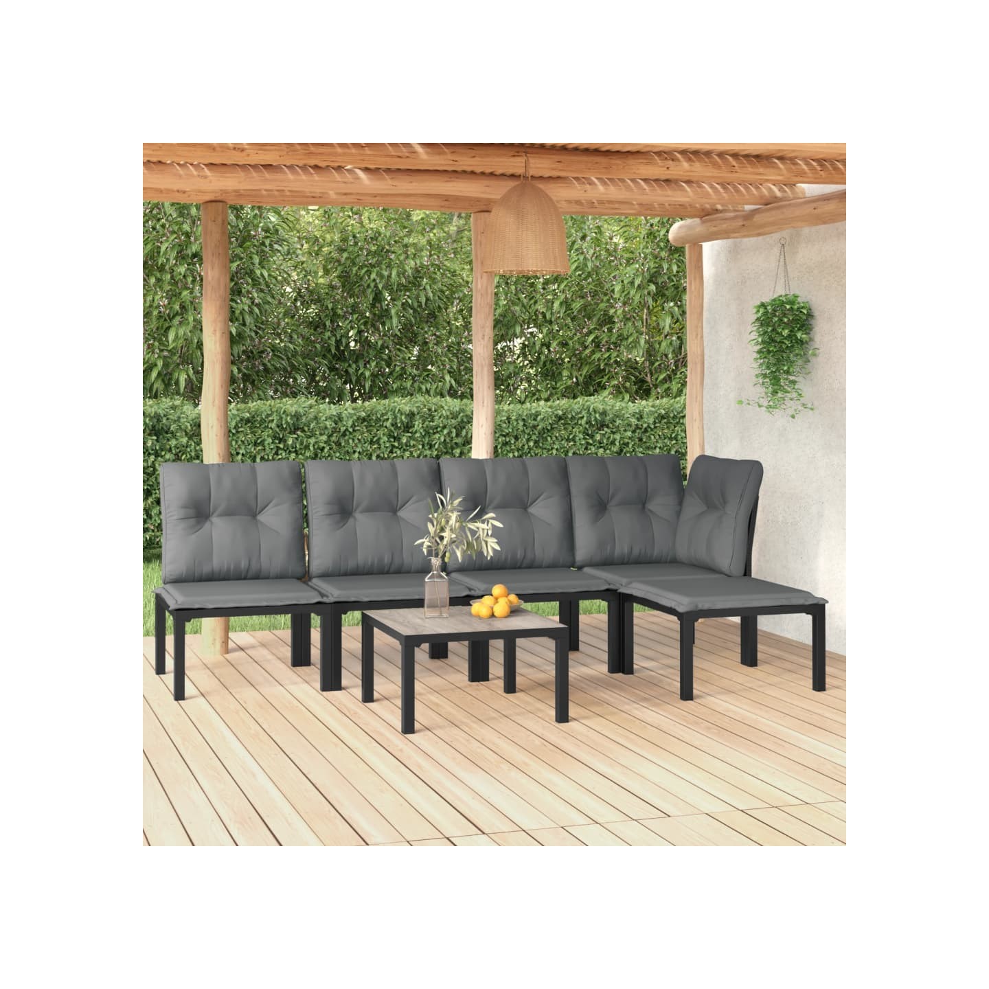Salon de jardin 6 pcs noir et gris résine tressée