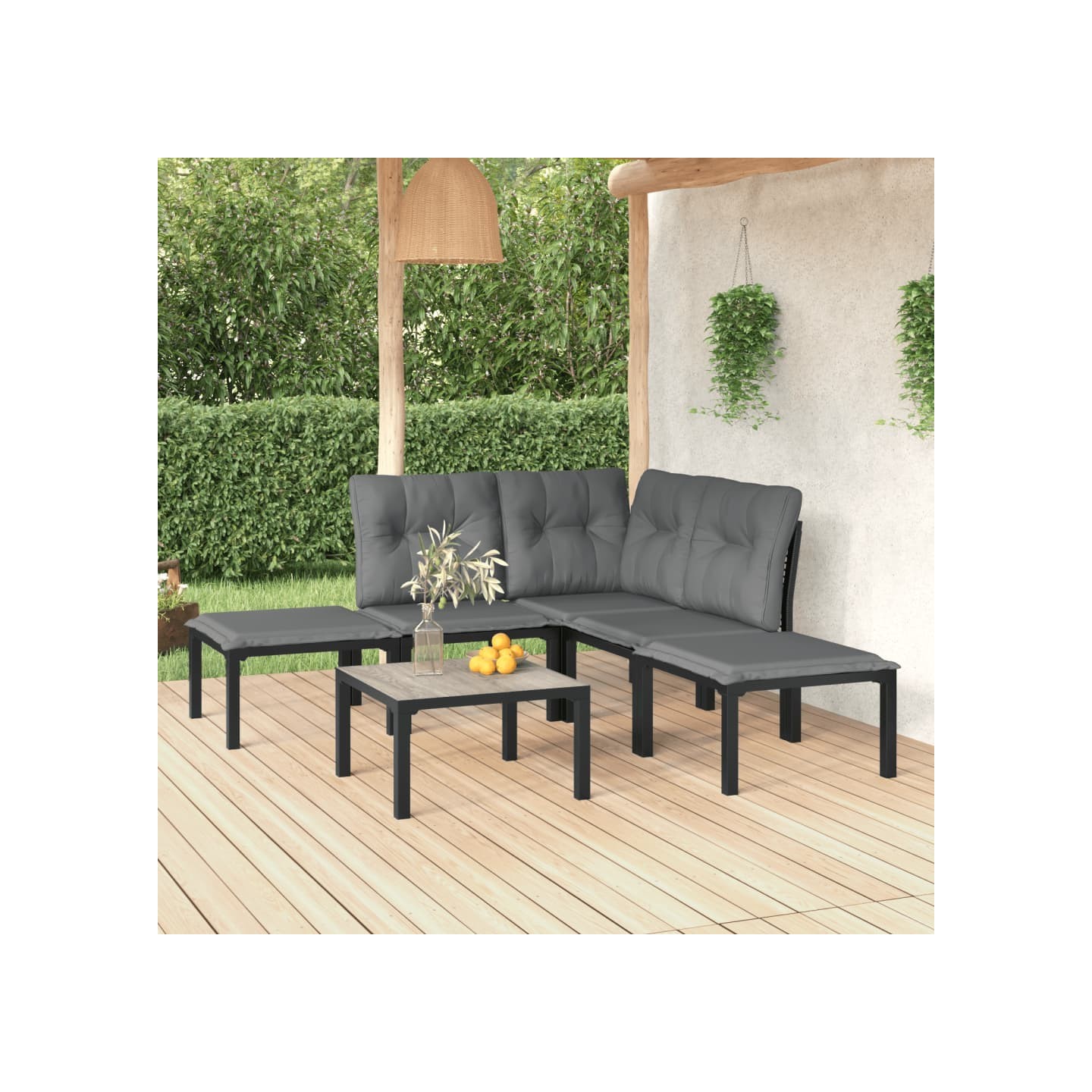 Salon de jardin 6 pcs noir et gris résine tressée