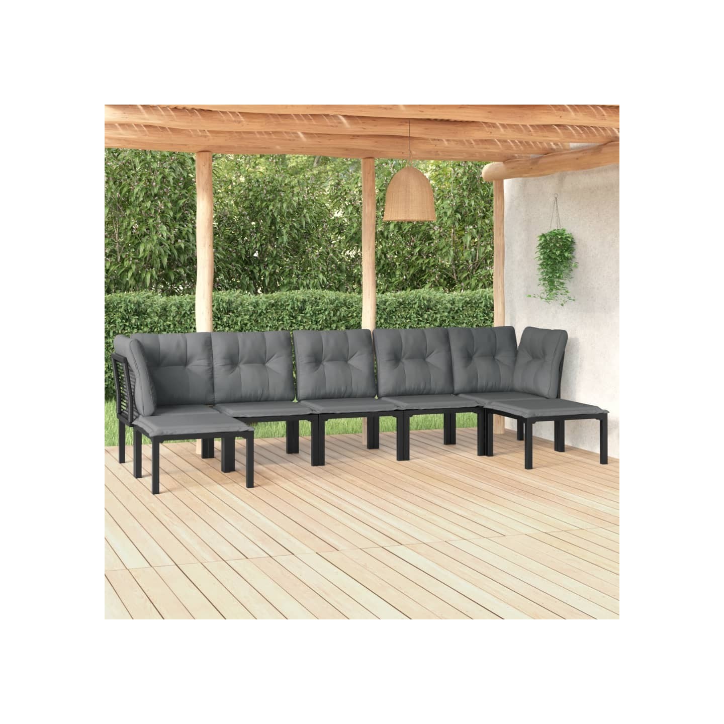Salon de jardin 7 pcs noir et gris résine tressée