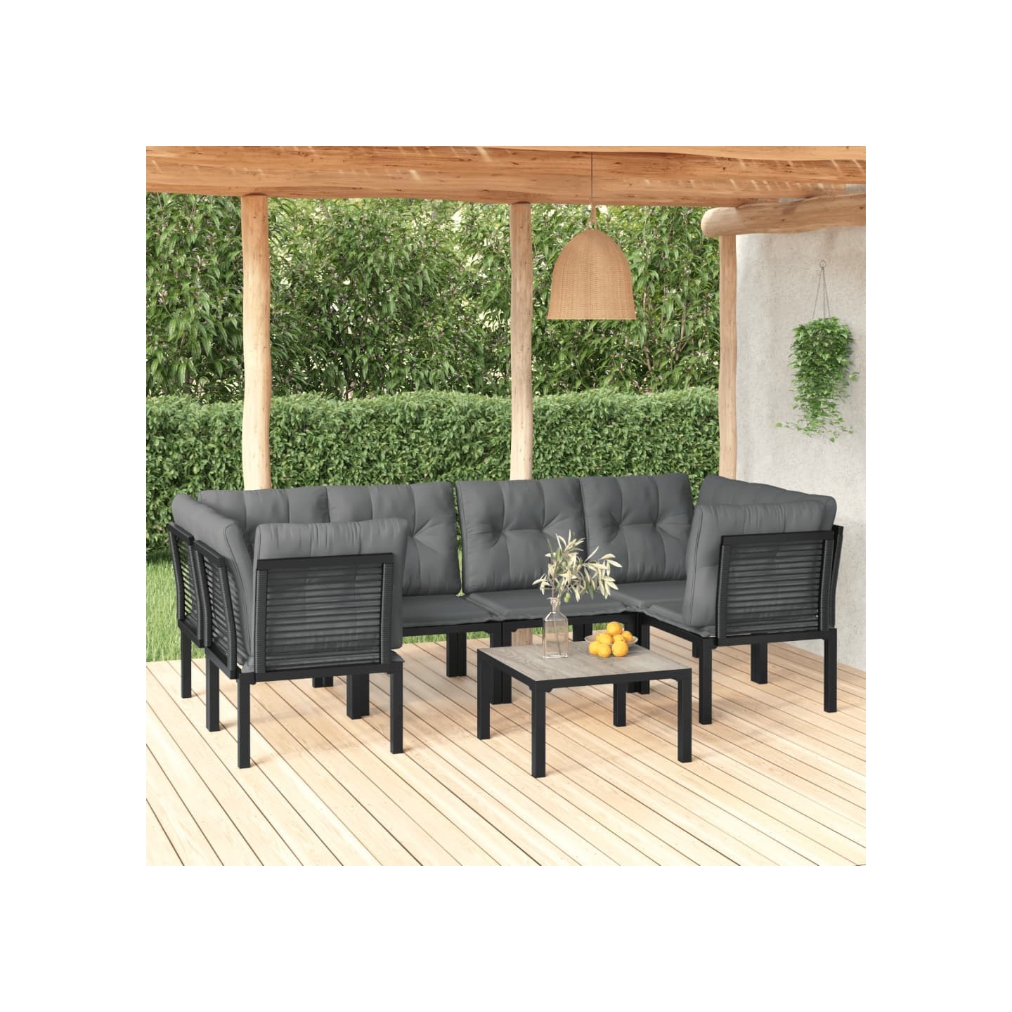 Salon de jardin 7 pcs noir et gris résine tressée