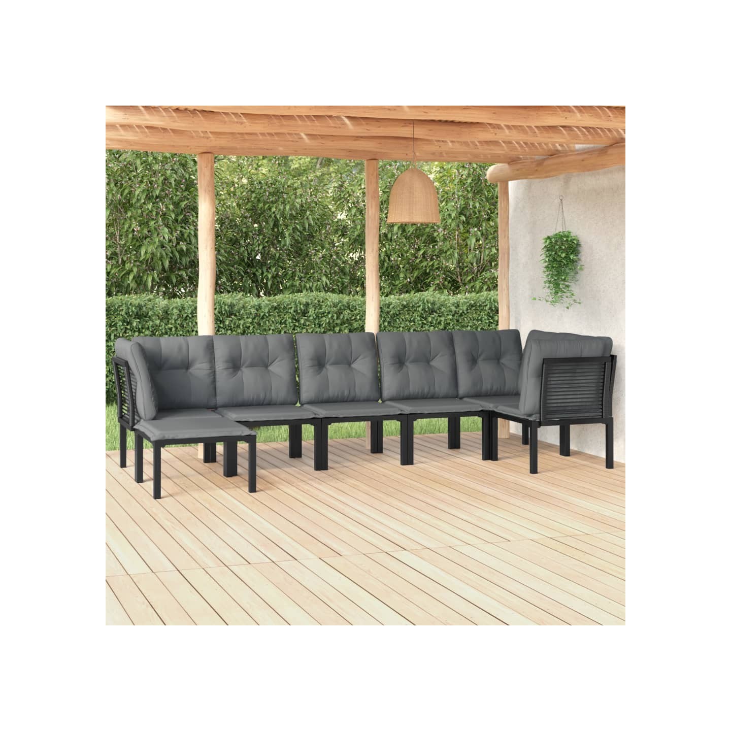 Salon de jardin 7 pcs noir et gris résine tressée