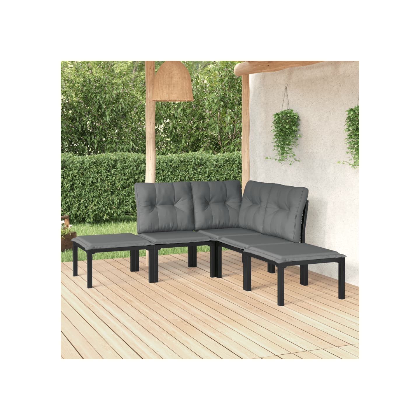 Salon de jardin 5 pcs noir et gris résine tressée