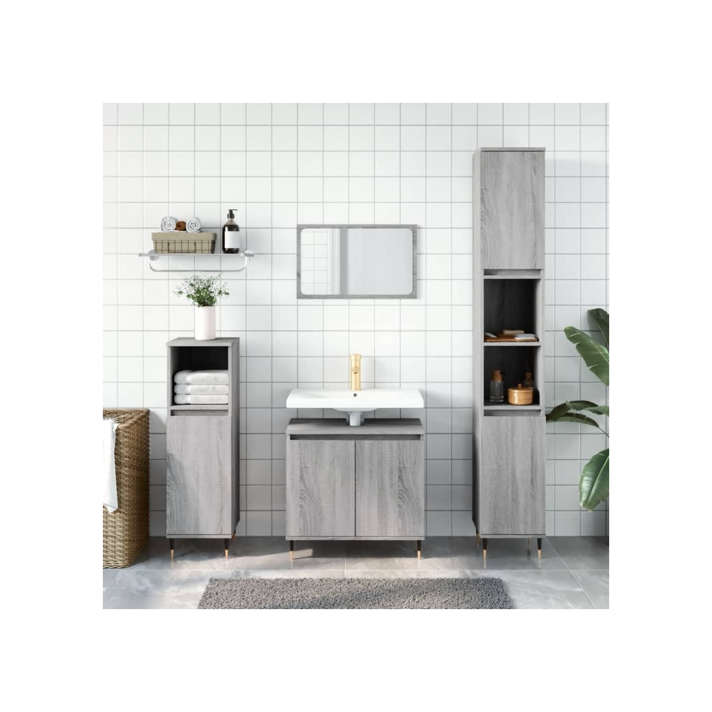 Ensemble d'armoires de salle de bain 3 pcs sonoma gris