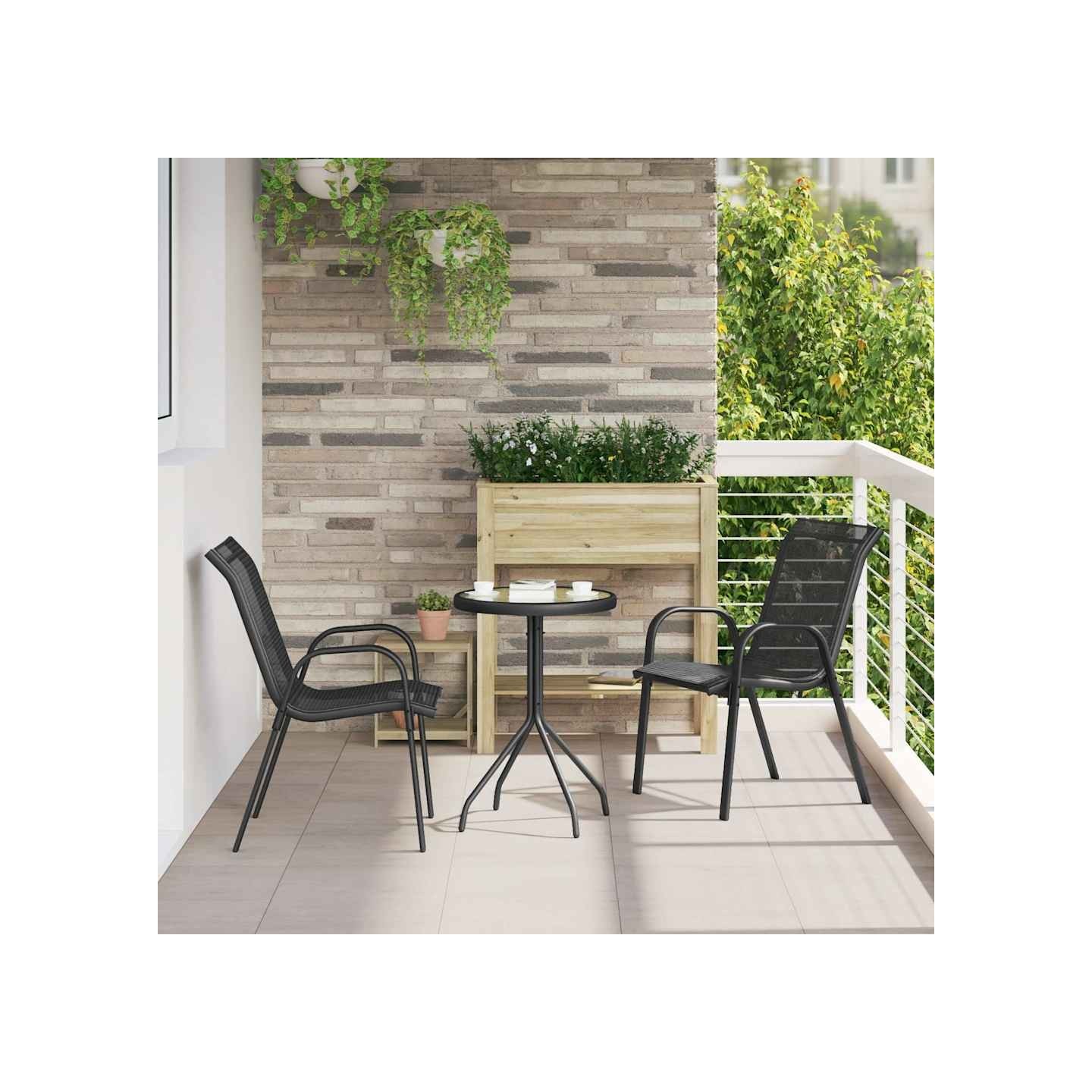 Chaises empilables de jardin lot de 2 Noir Tissu textilène