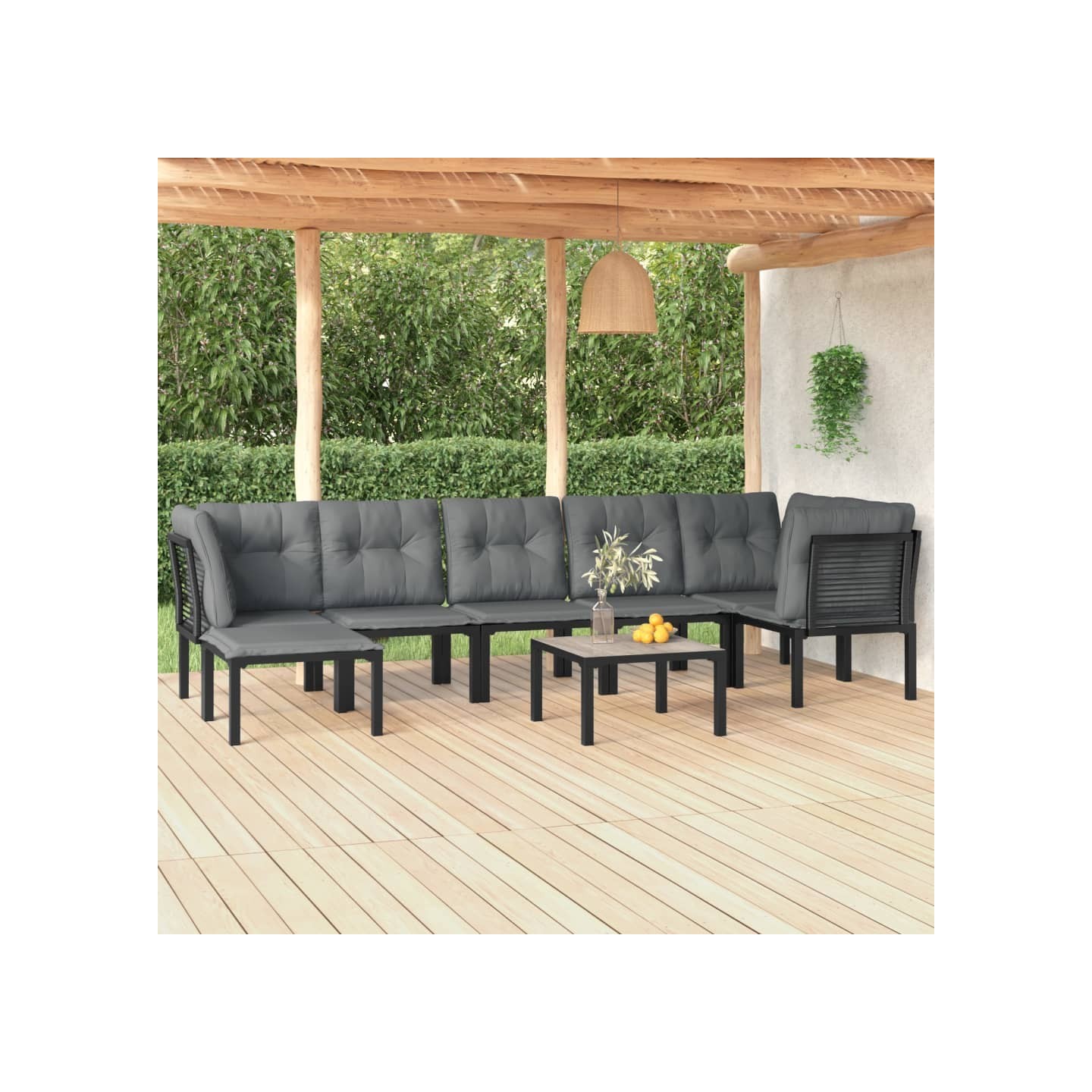 Salon de jardin 8 pcs noir et gris résine tressée