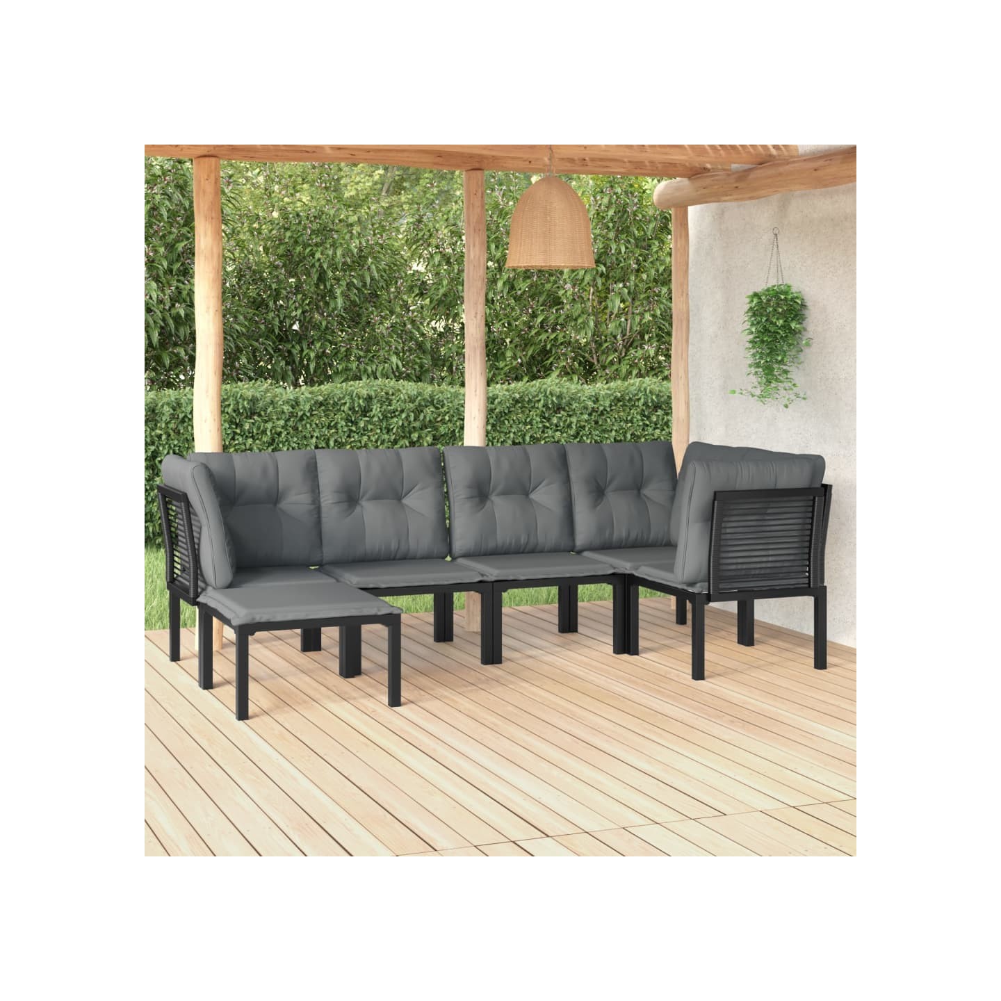 Salon de jardin 6 pcs noir et gris résine tressée