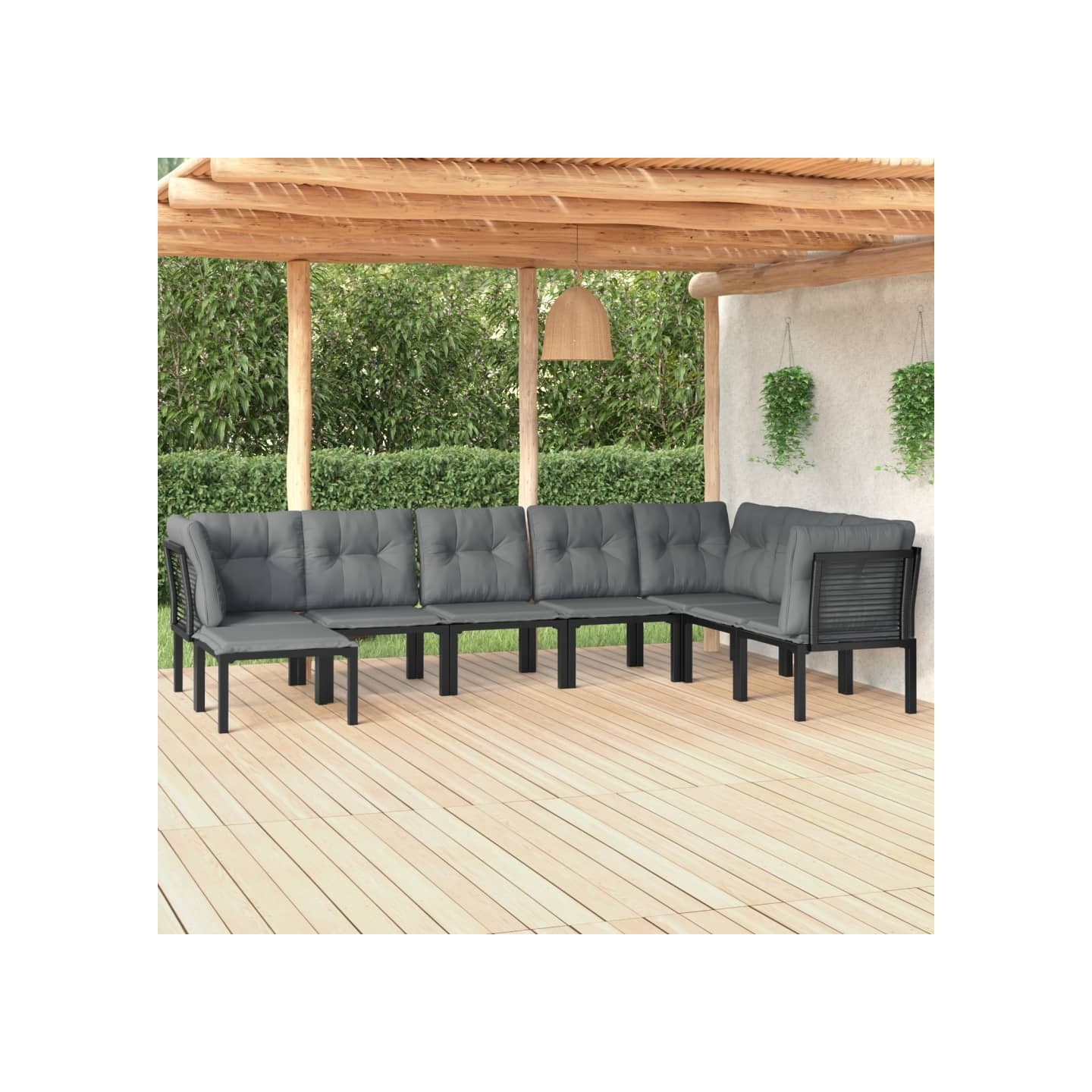 Salon de jardin 8 pcs noir et gris résine tressée