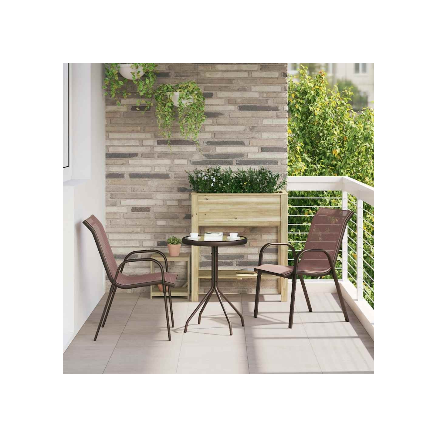 Chaises empilables de jardin lot de 2 Marron Tissu textilène