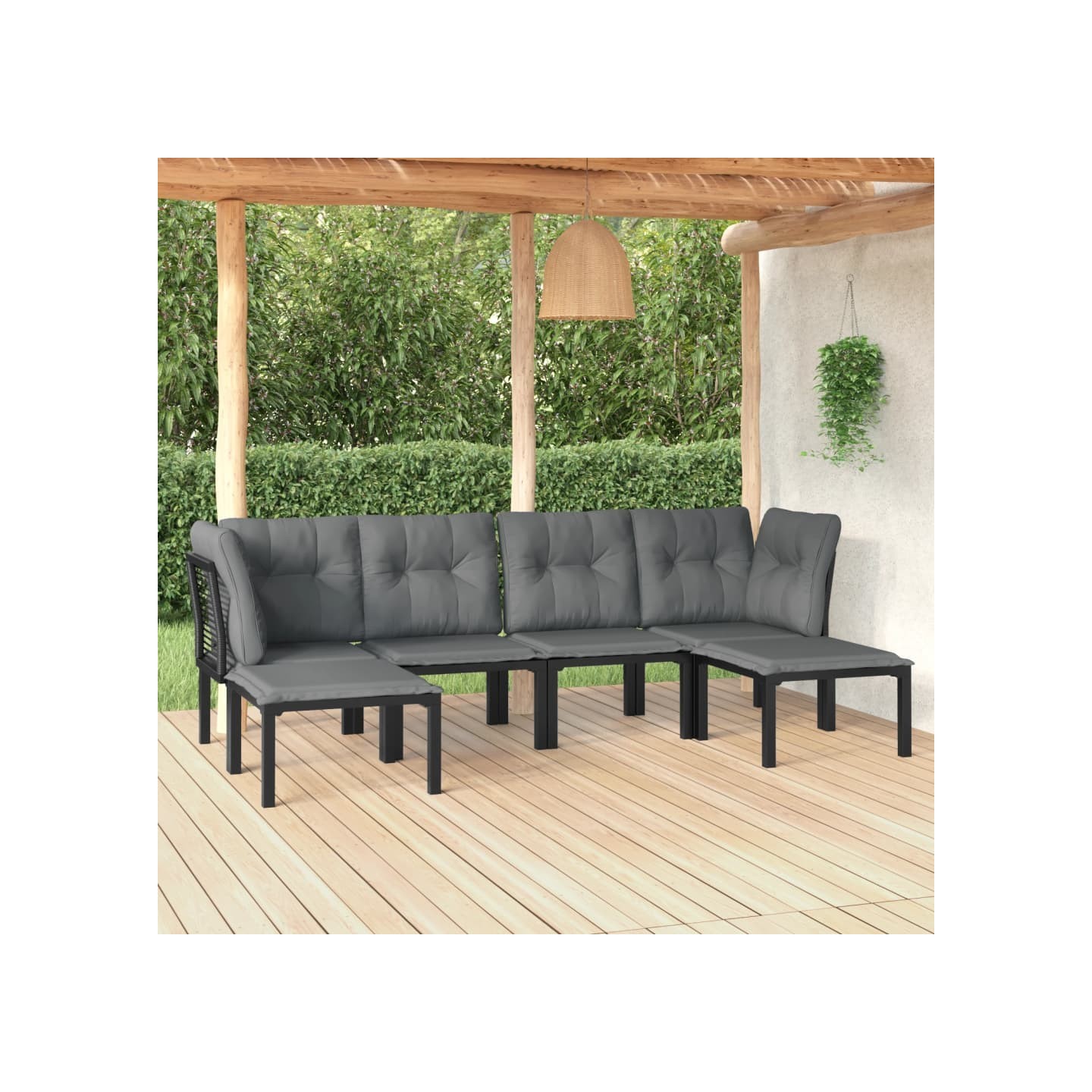 Salon de jardin 6 pcs noir et gris résine tressée