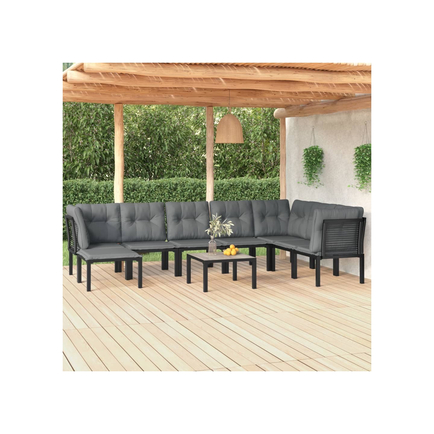 Salon de jardin 9 pcs noir et gris résine tressée