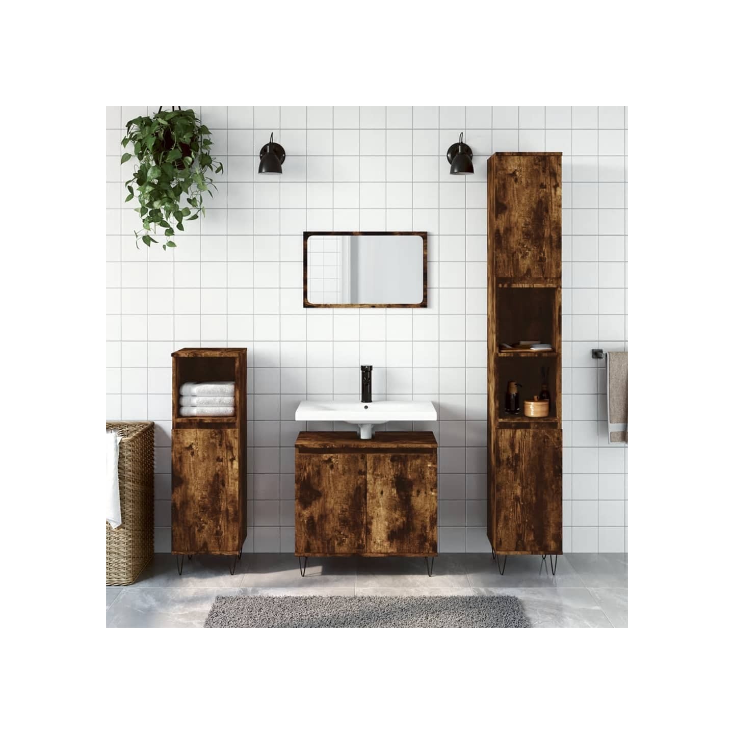 Ensemble d'armoires de salle de bain 3 pcs chêne fumé