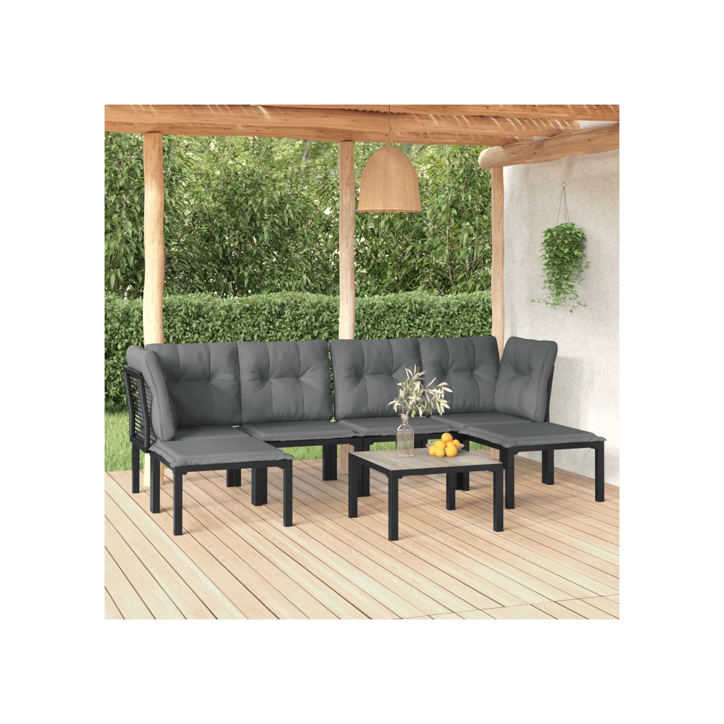 Salon de jardin 7 pcs noir et gris résine tressée