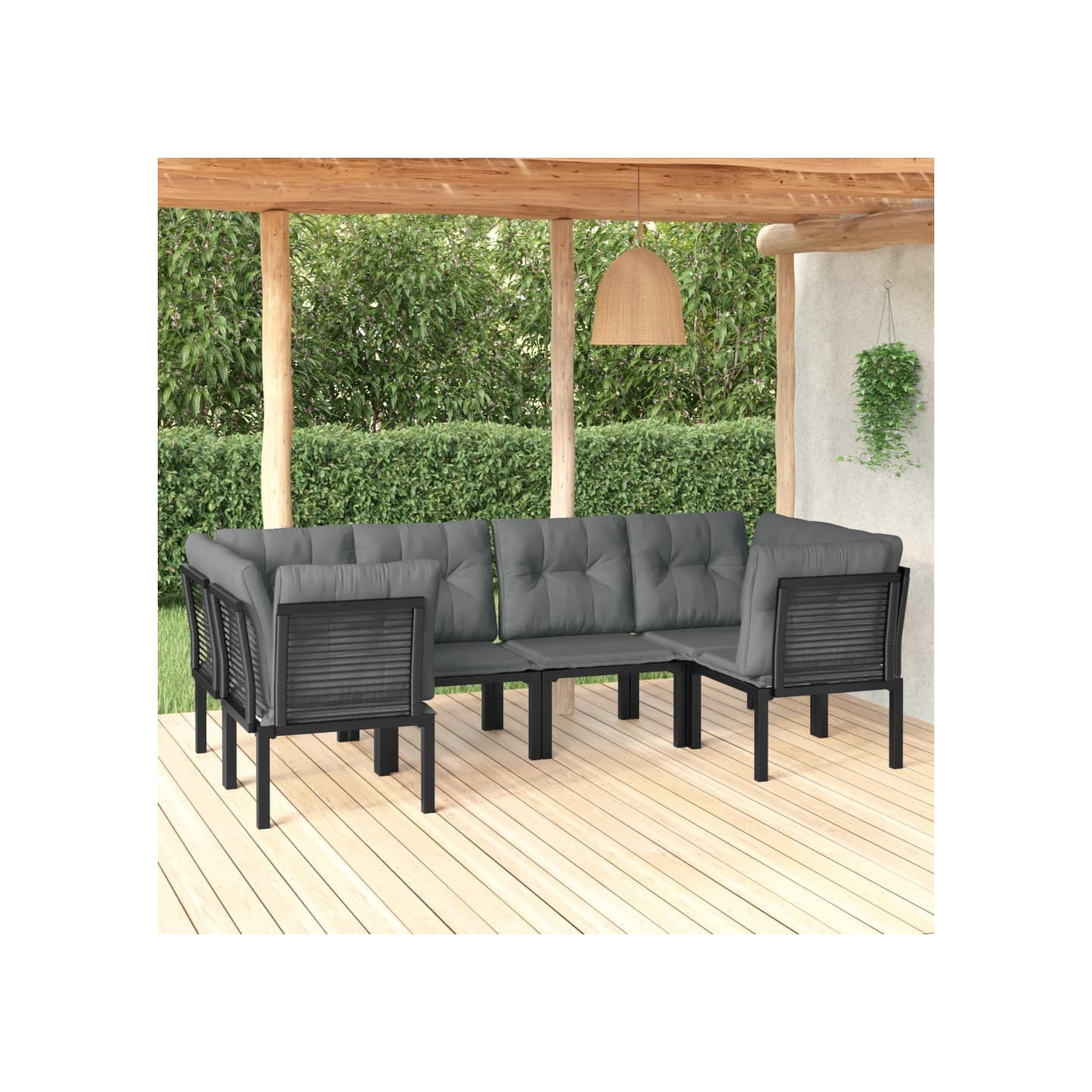 Salon de jardin 6 pcs noir et gris résine tressée