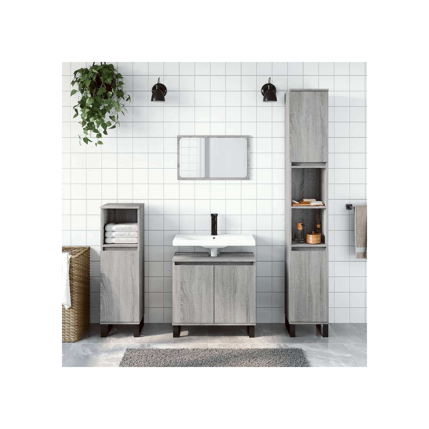 Ensemble d'armoires de salle de bain 3 pcs sonoma gris