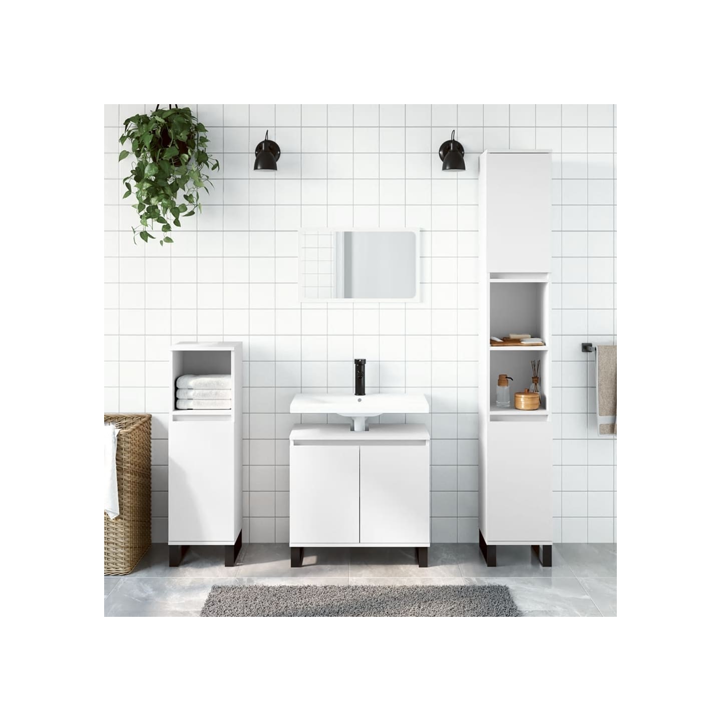 Ensemble d'armoires salle de bain 3 pcs blanc bois d'ingénierie