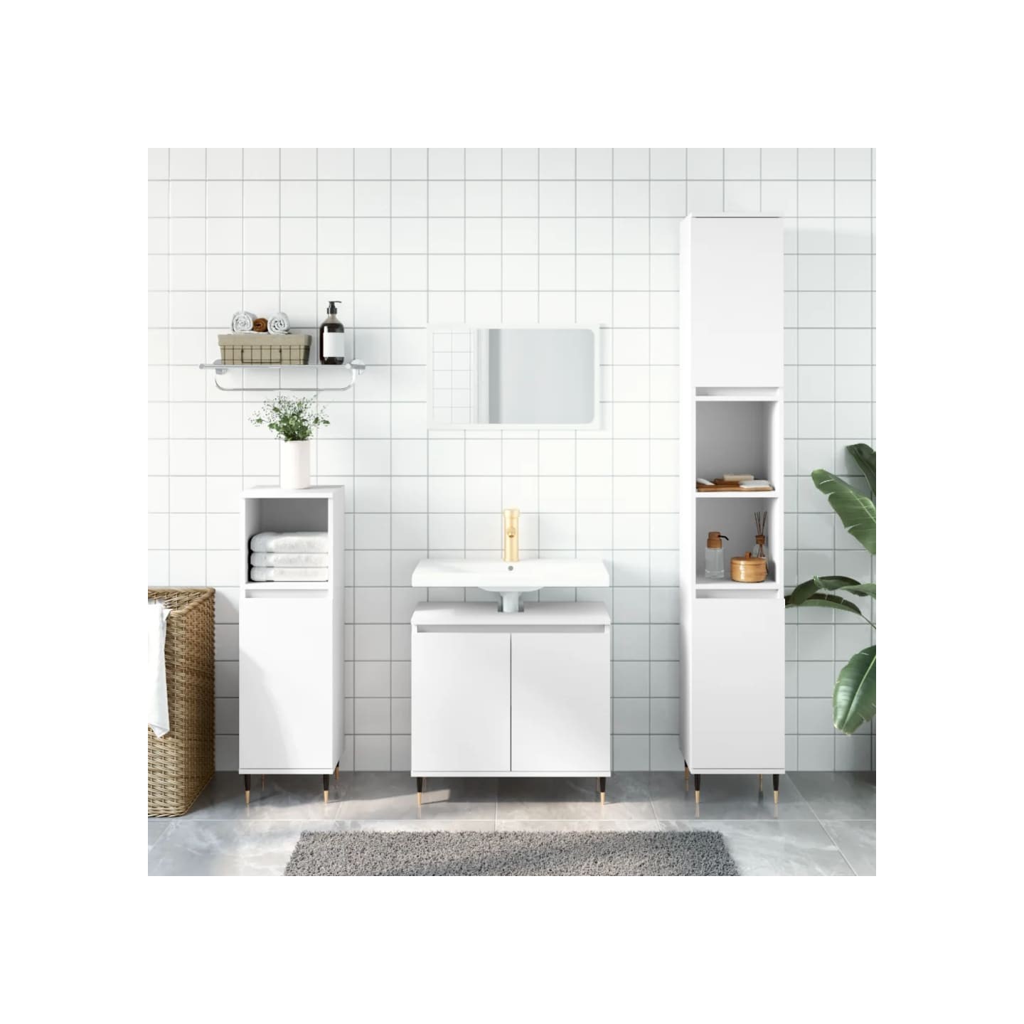 Ensemble d'armoires salle de bain 3 pcs blanc bois d'ingénierie