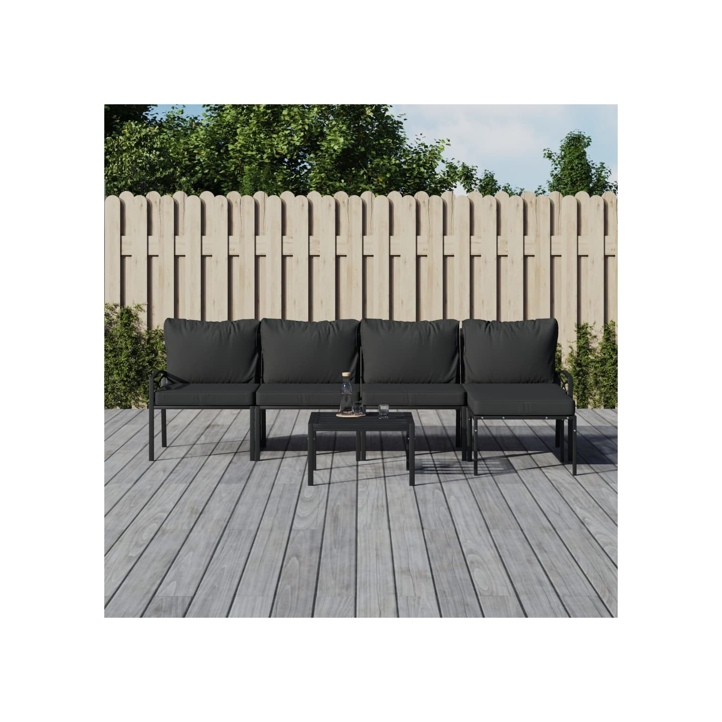 Salon de jardin 6 pcs avec coussins gris acier