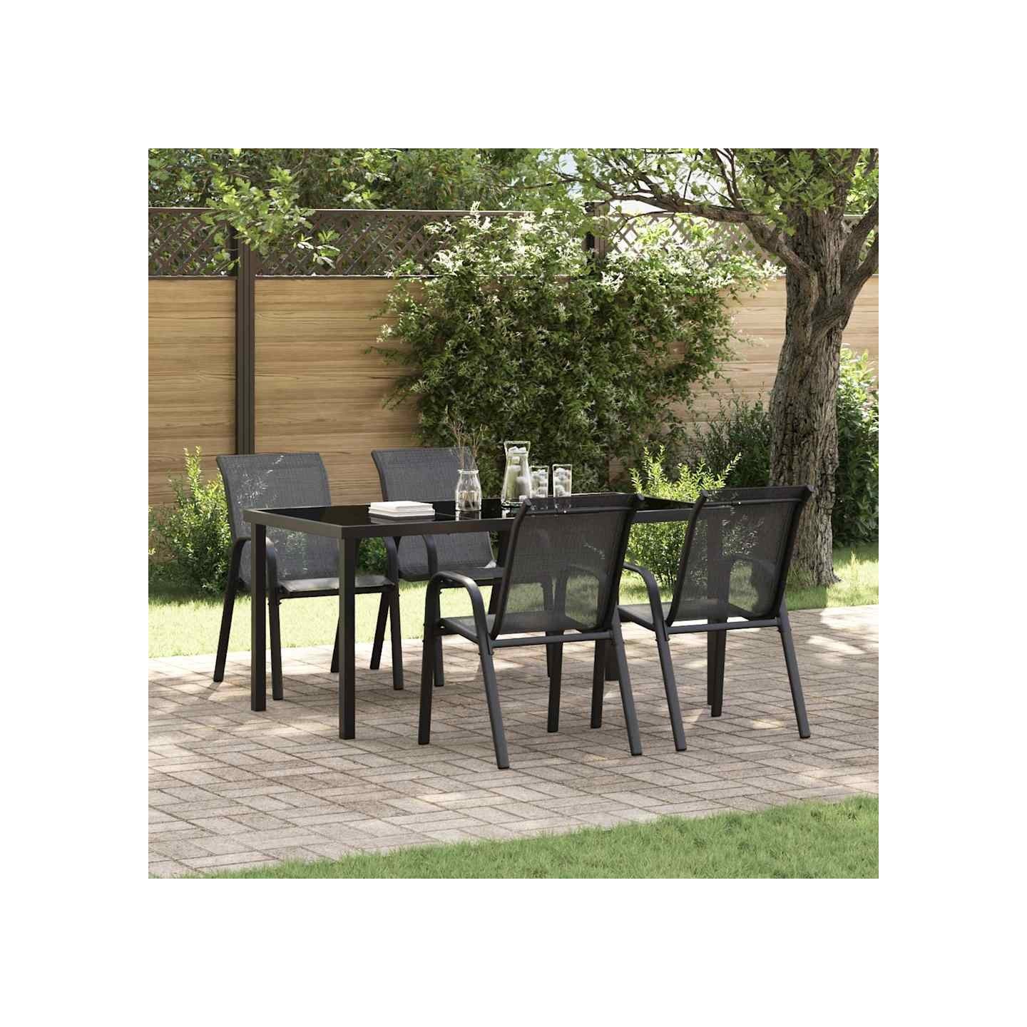Chaises empilables de jardin lot de 4 Noir Tissu textilène
